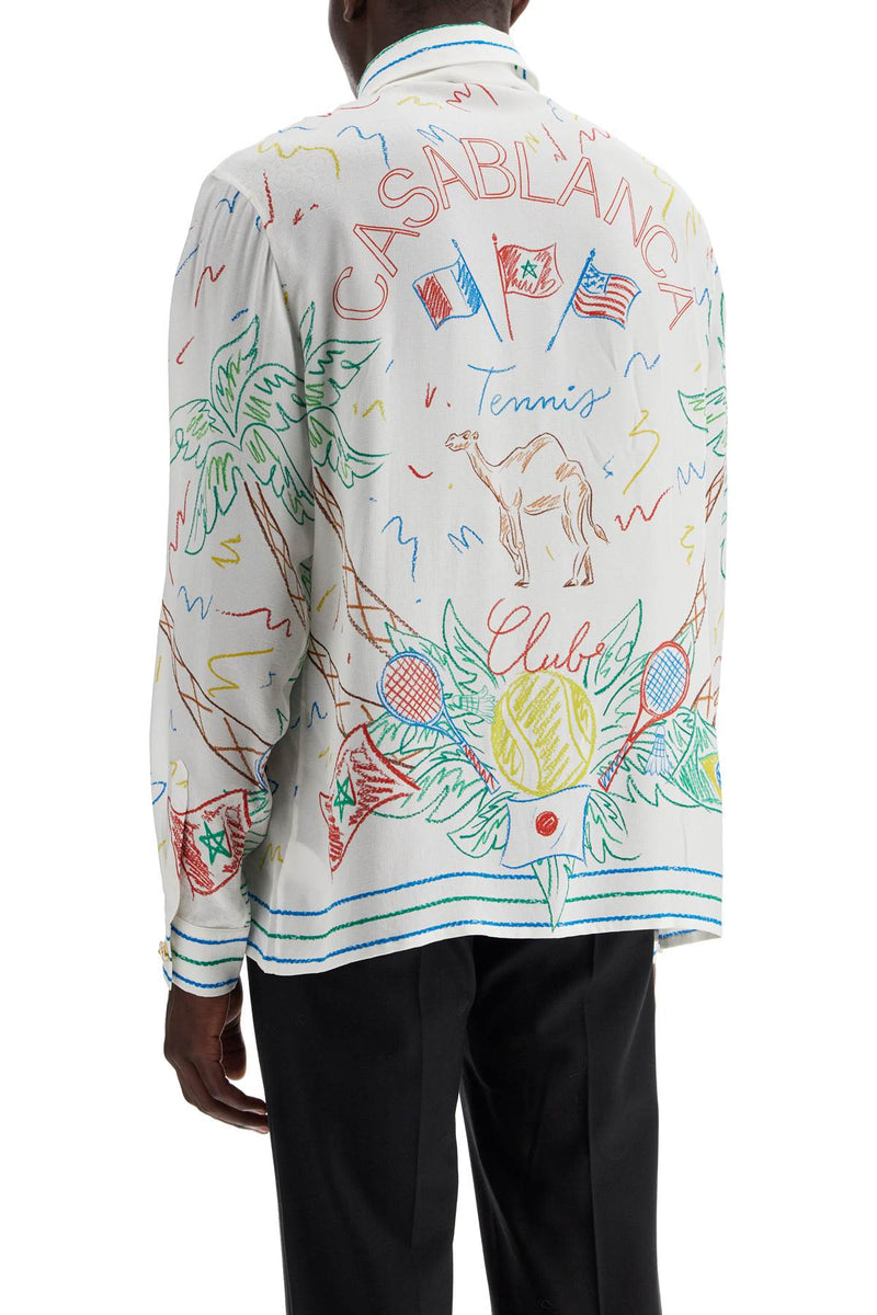 Casablanca Silk Crayon Tennis Club Shirt White