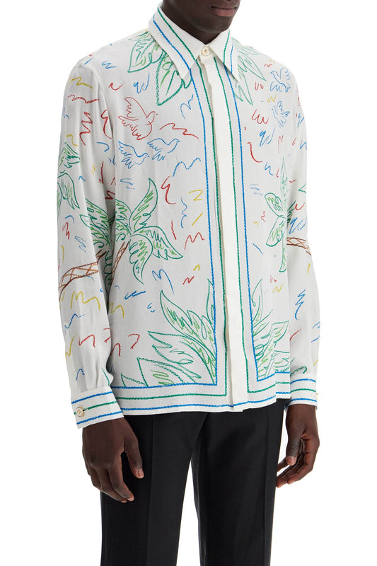 Casablanca Silk Crayon Tennis Club Shirt White