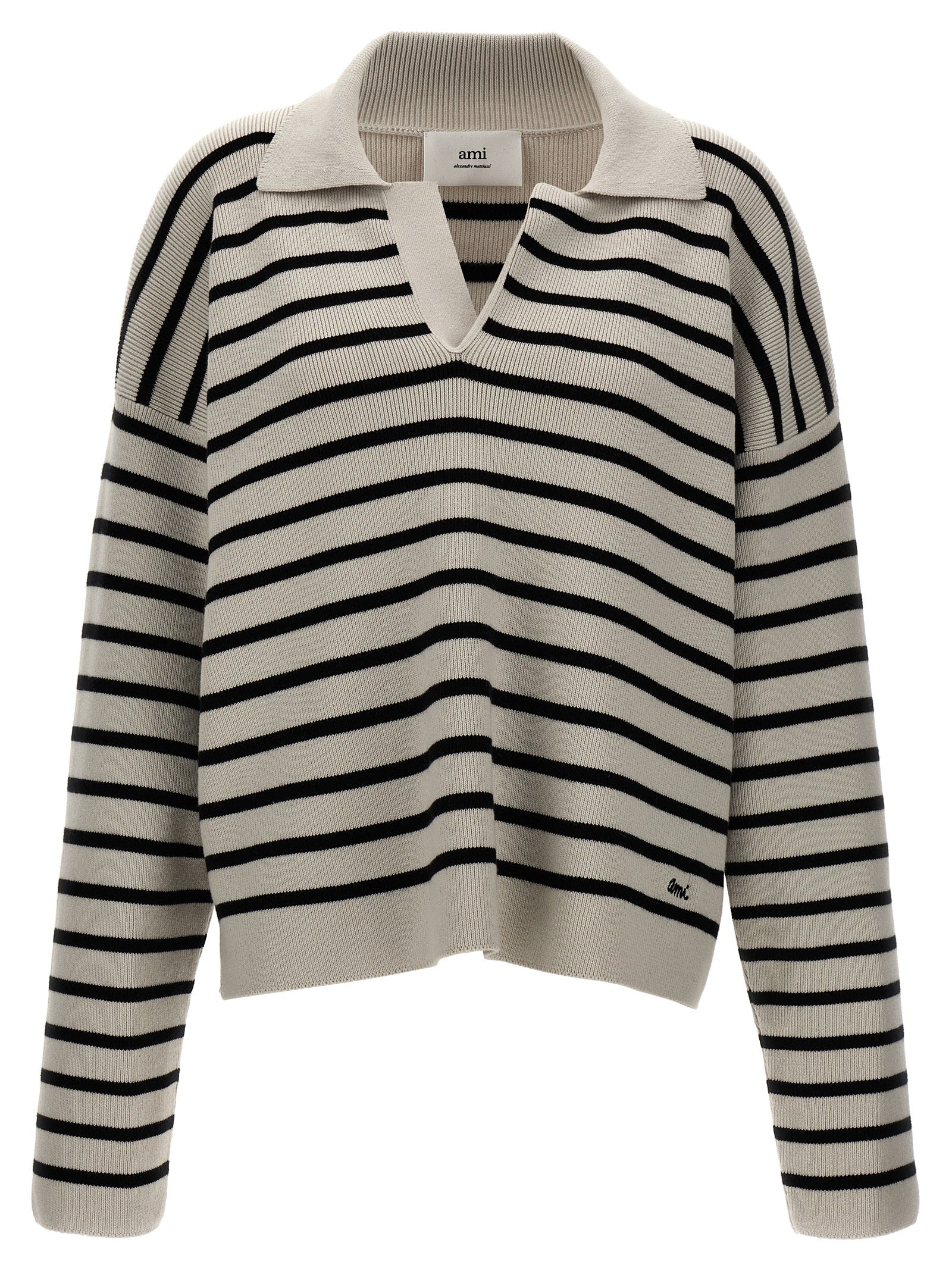 Ami Paris Striped Polo Sweater