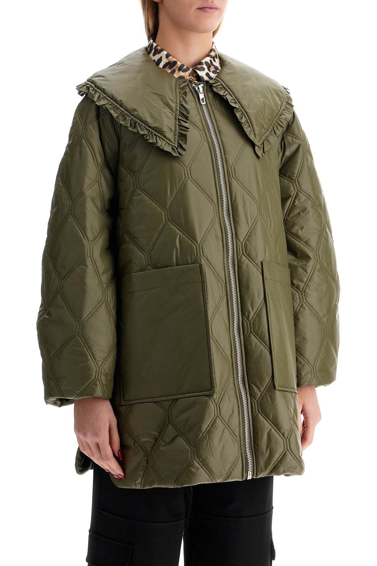 Ganni Lightweight Down Jacket With Oversized Collar