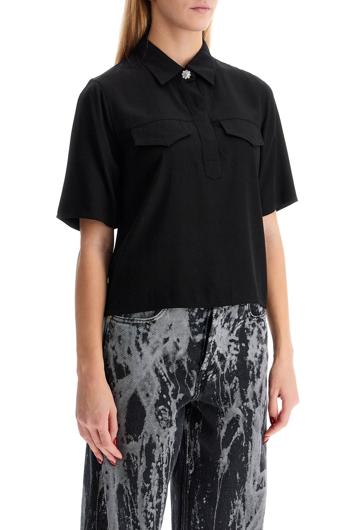 Ganni Short-Sleeved Twill Blouse For