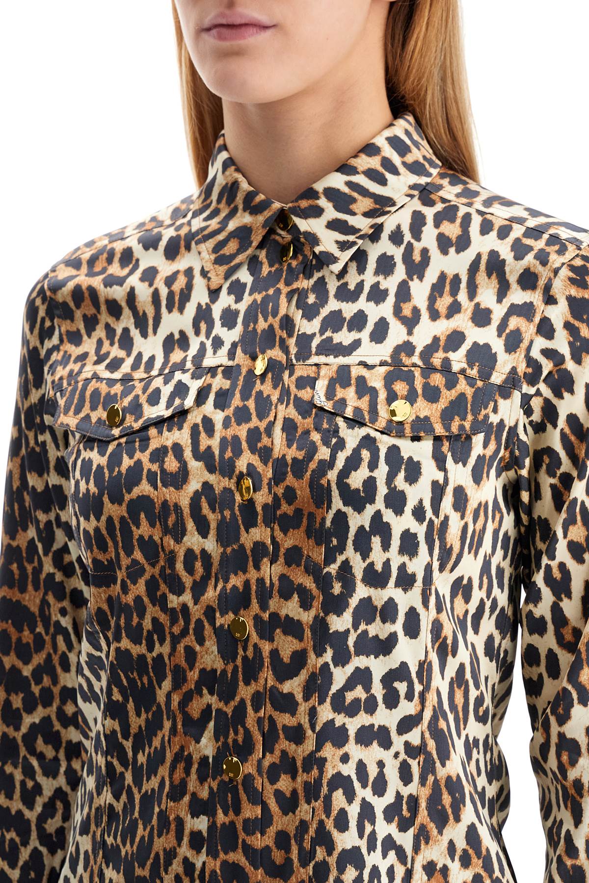 Ganni Leopard Print Satin Shirt