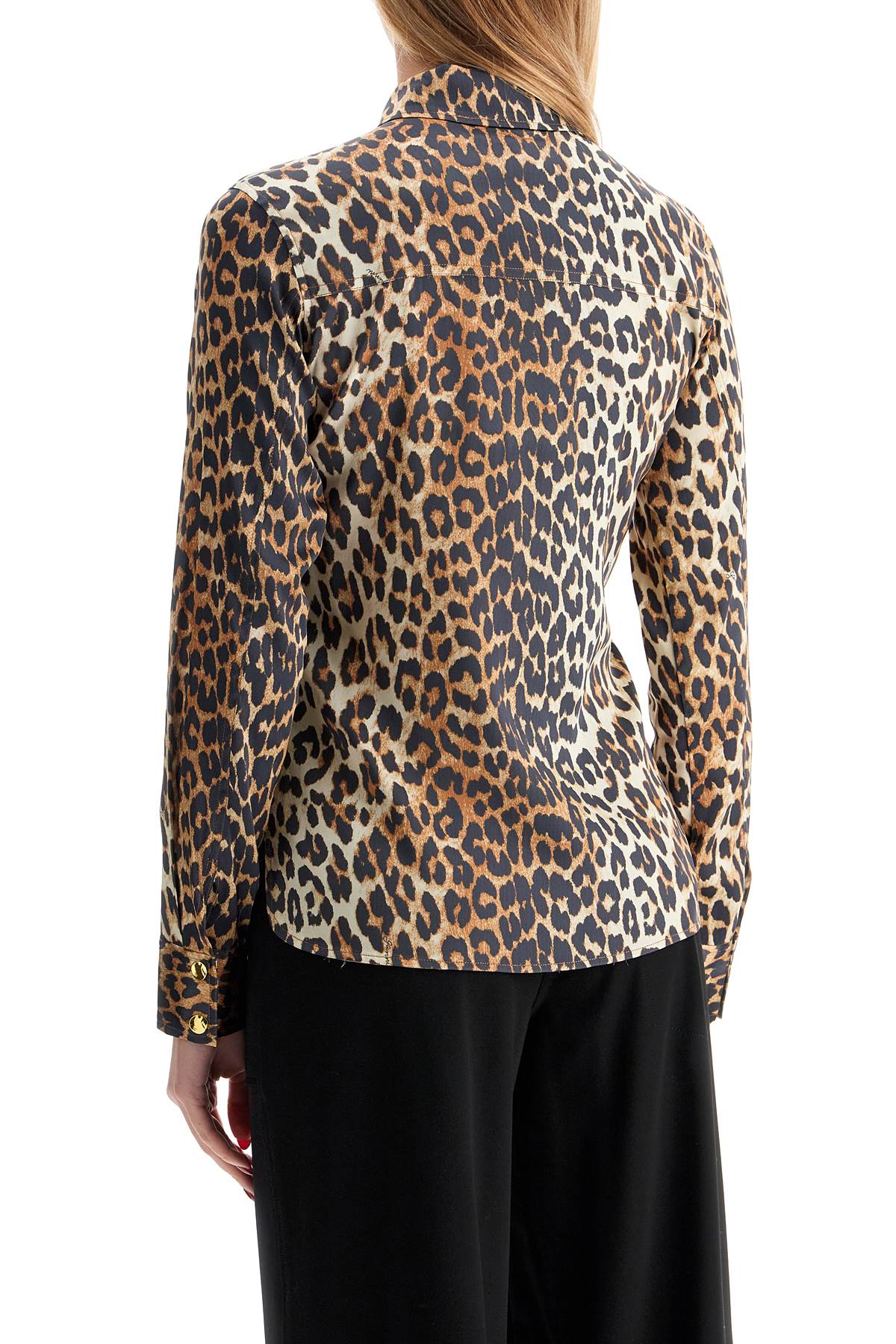 Ganni Leopard Print Satin Shirt