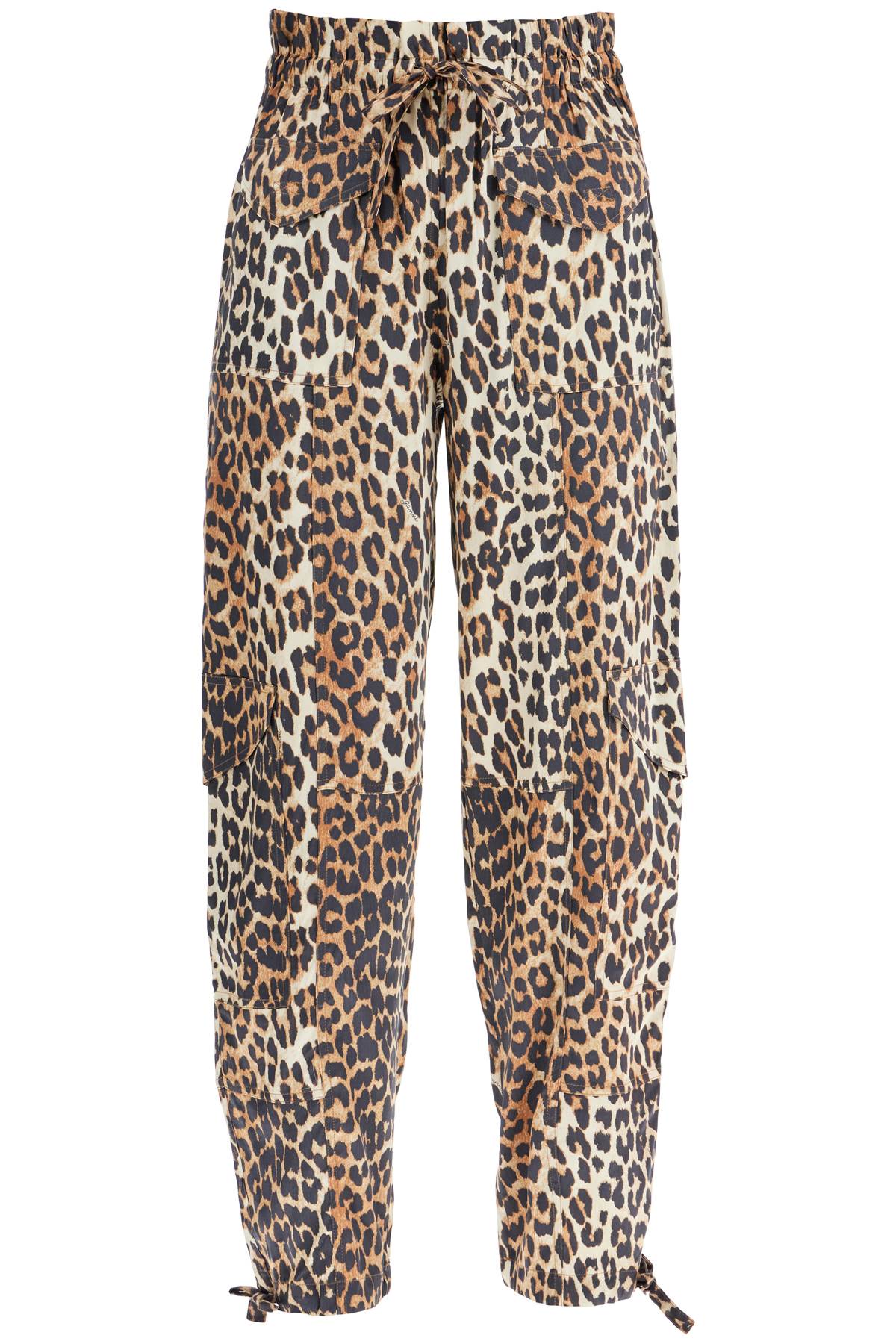 Ganni Leopard Print Satin Cargo Pants