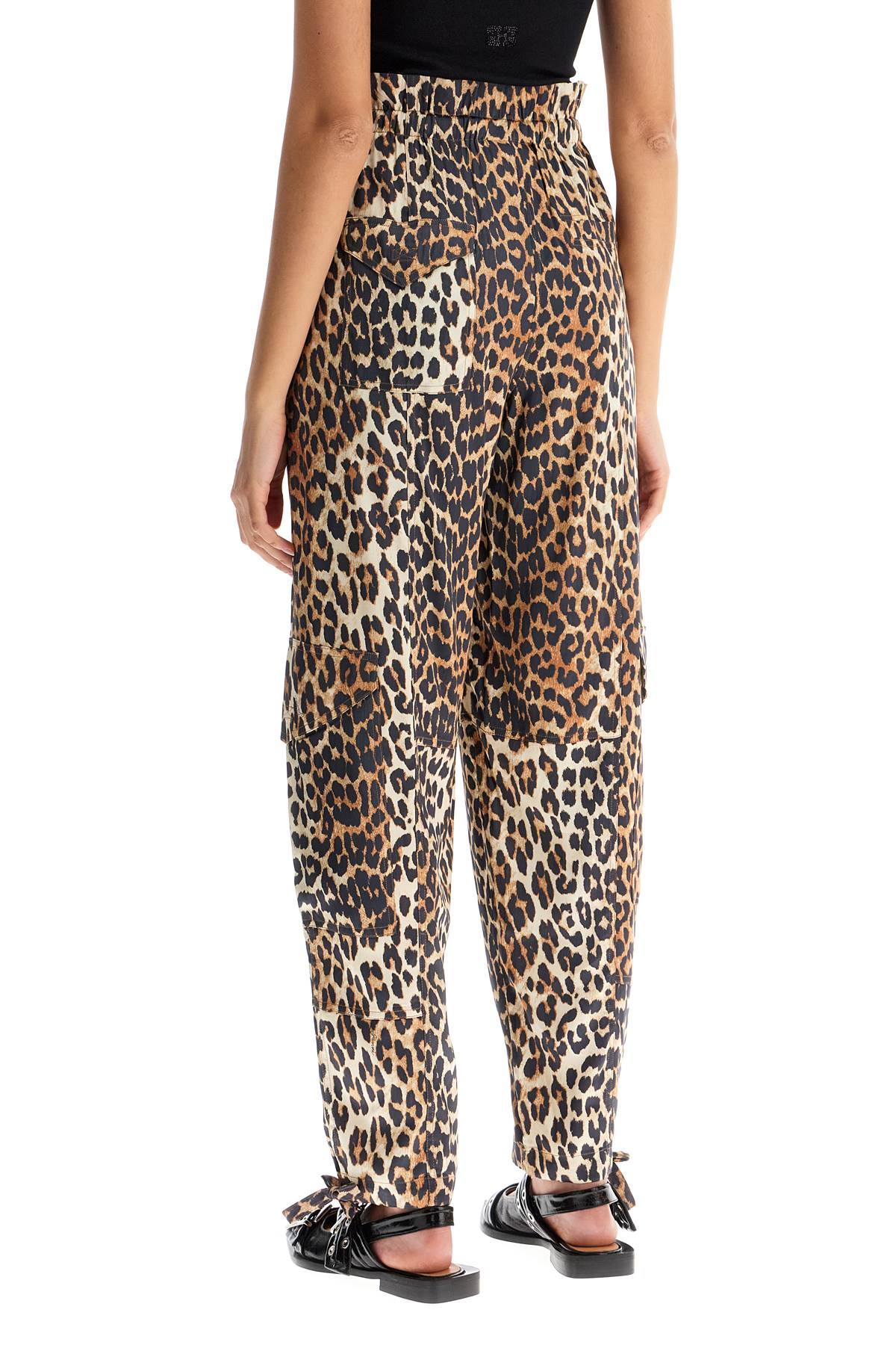 Ganni Leopard Print Satin Cargo Pants