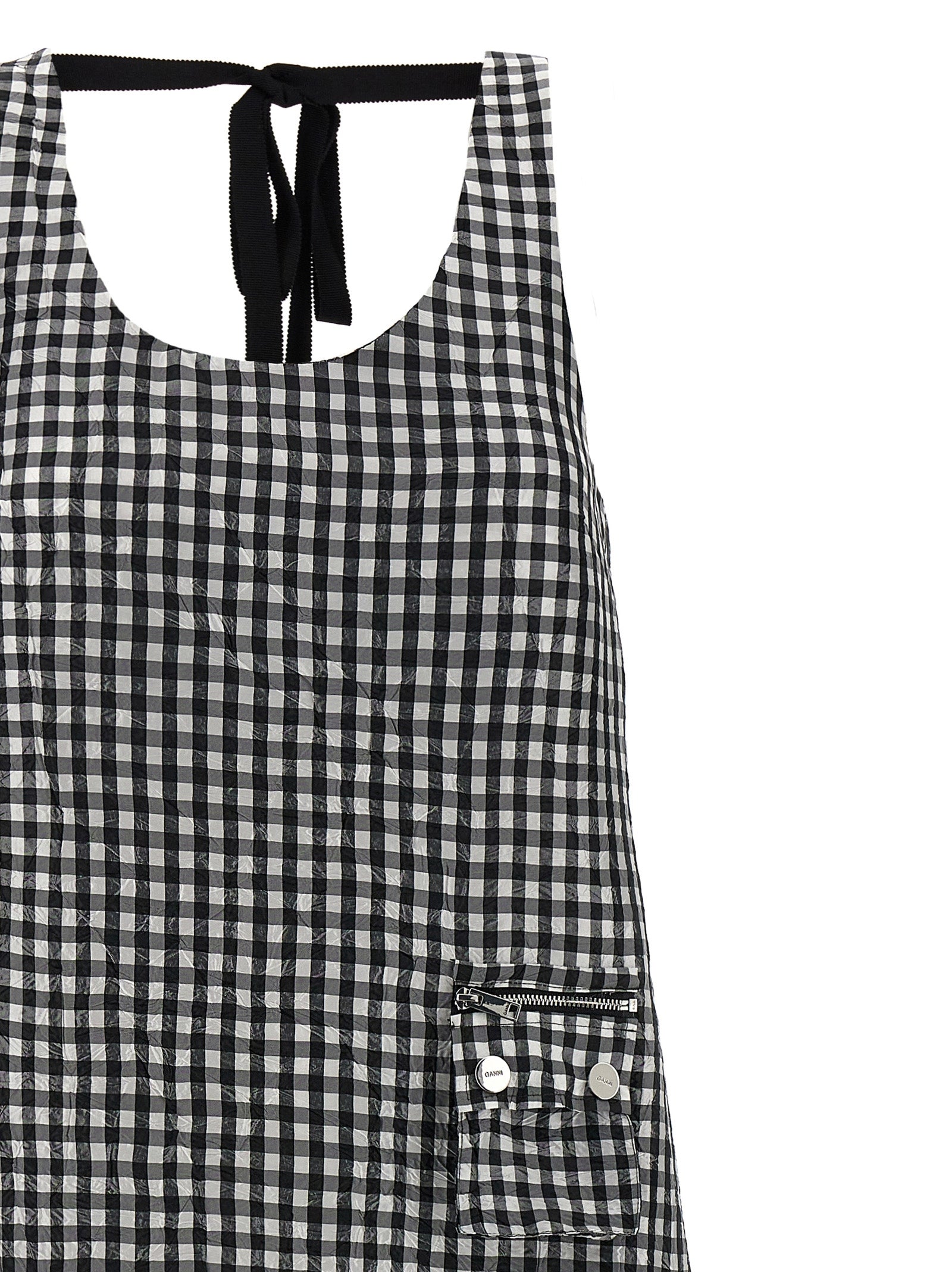 Ganni 'Crinkled Check Long' Dress