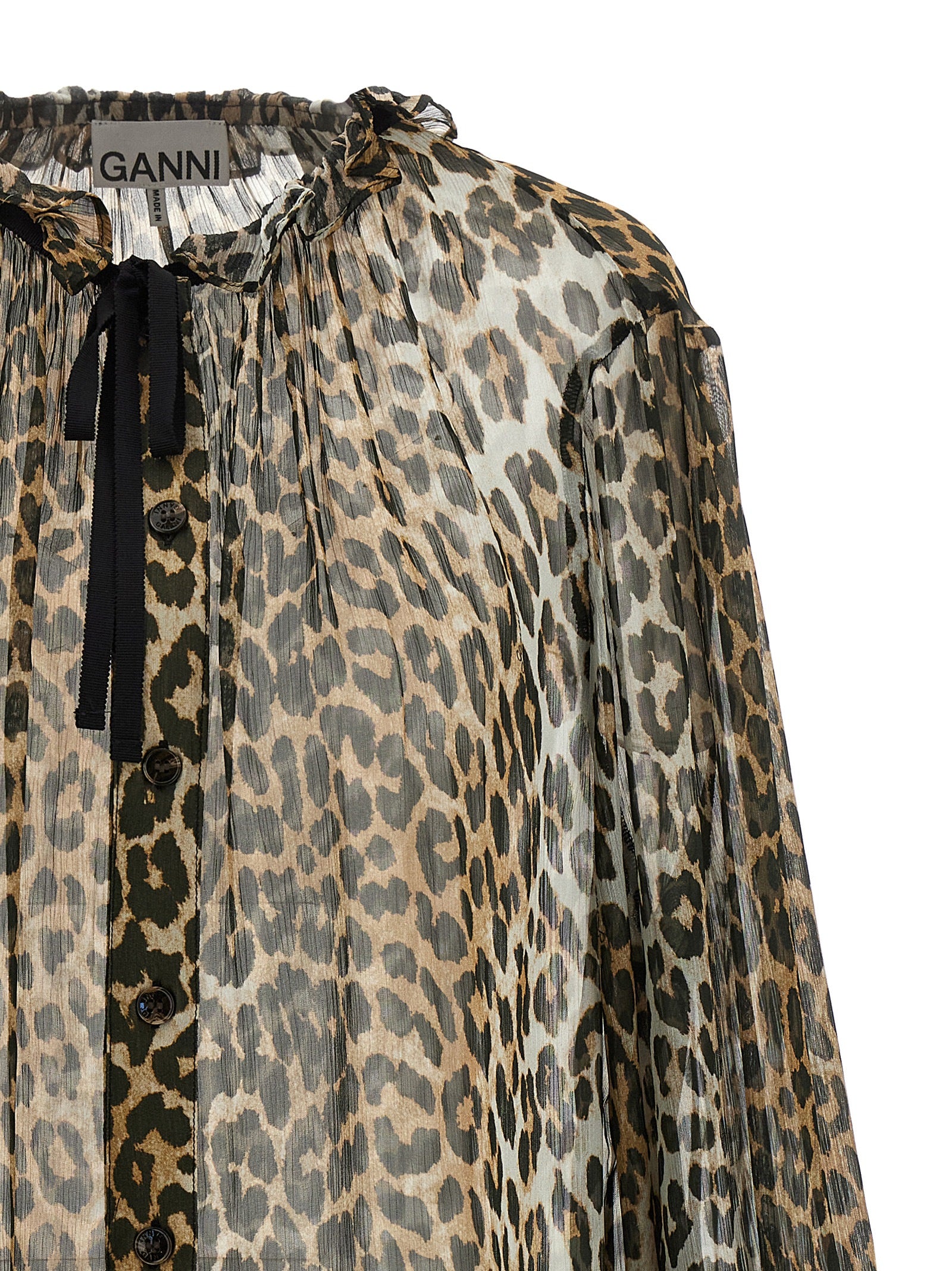 Ganni 'Leopard Print Chiffon Tie String' Shirt