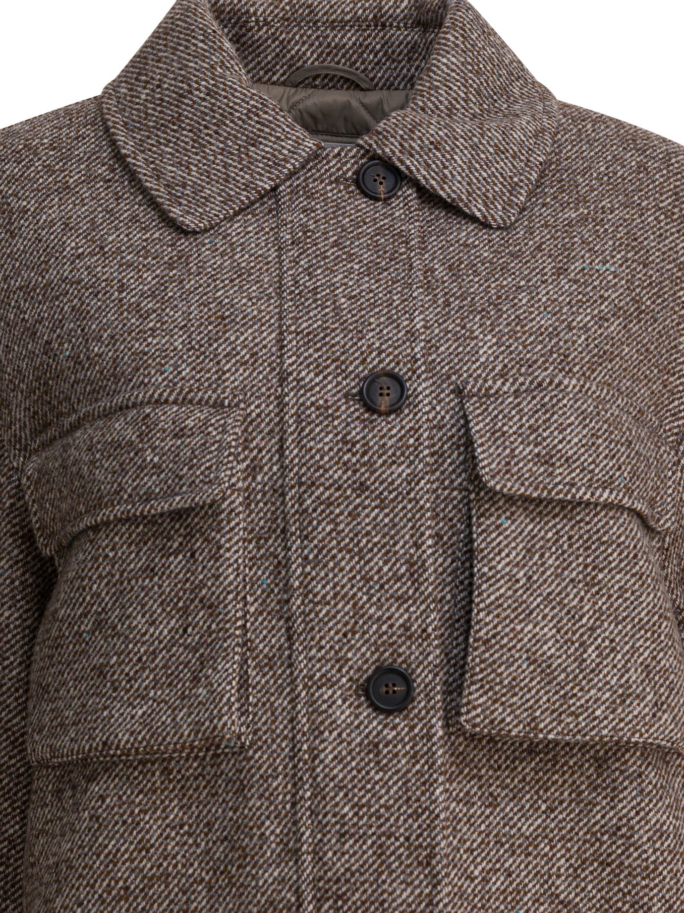Brunello Cucinelli Coat In Diagonal Mélange Of Virgin Wool And Silk
