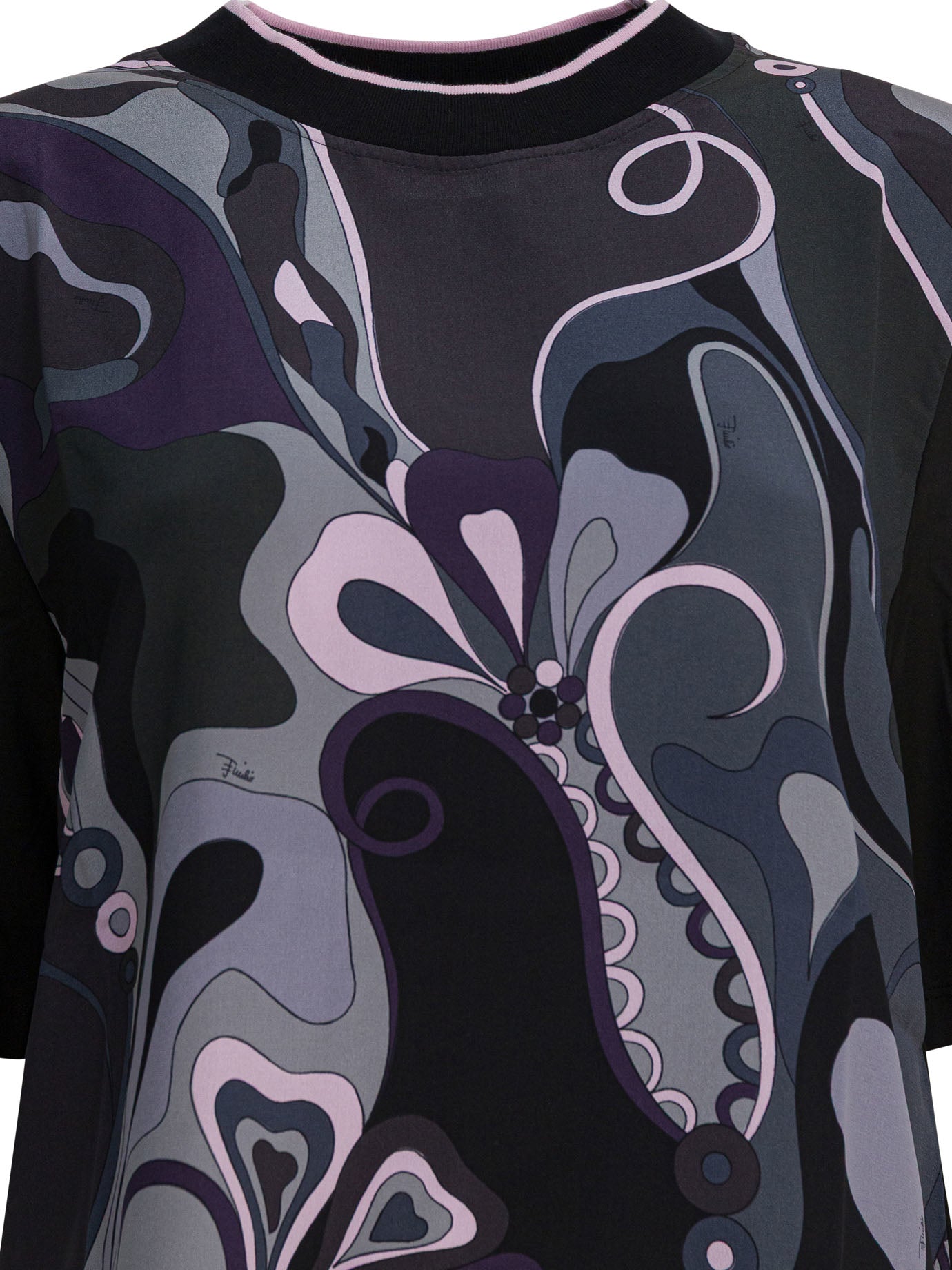 Pucci Cotton And Silk Crewneck T-Shirt With Print