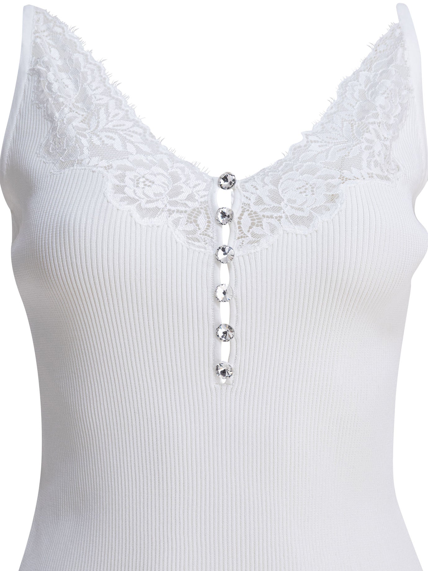 Self-portrait Ribbed Tank Top With Lace Neckline