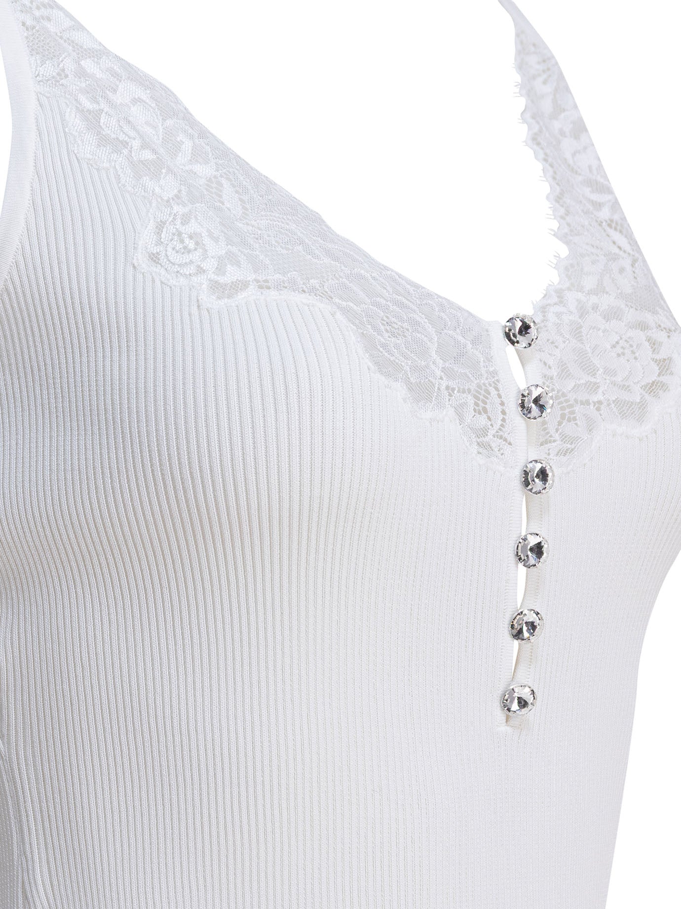 Self-portrait Ribbed Tank Top With Lace Neckline