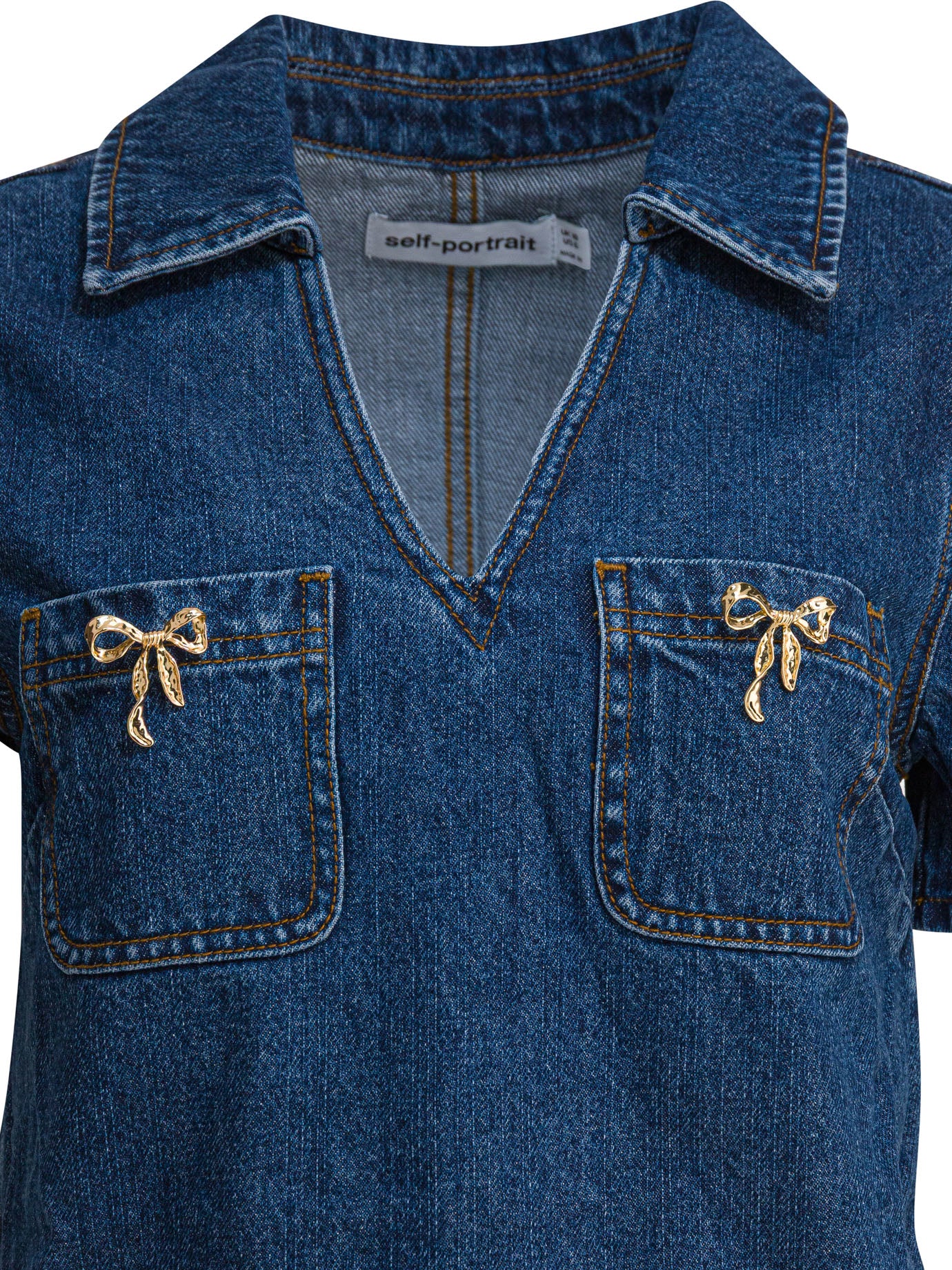Self-portrait Denim Dress With Bow Detail