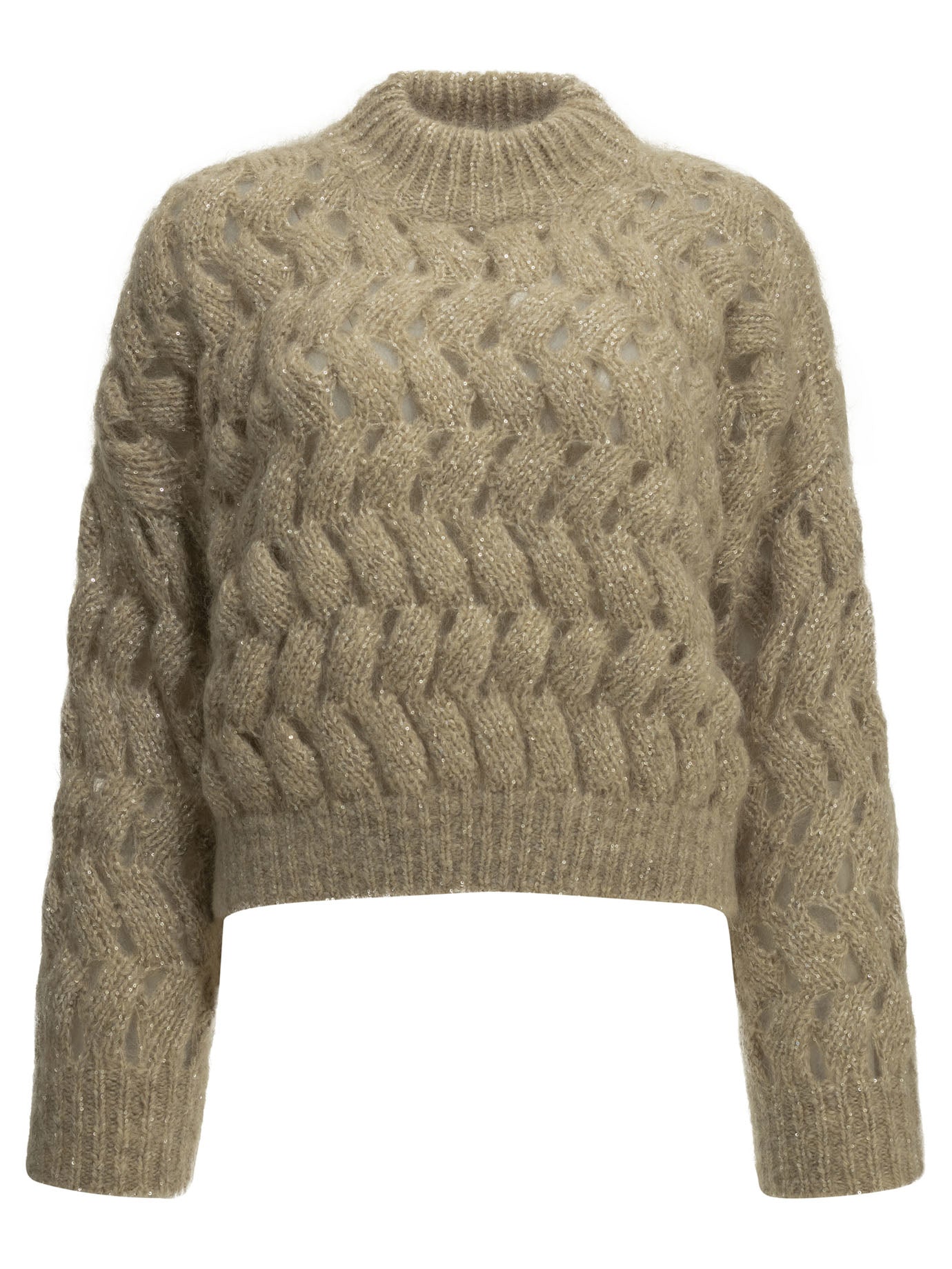 Brunello Cucinelli Dazzling Zigzag Cables Crew-Neck Sweater