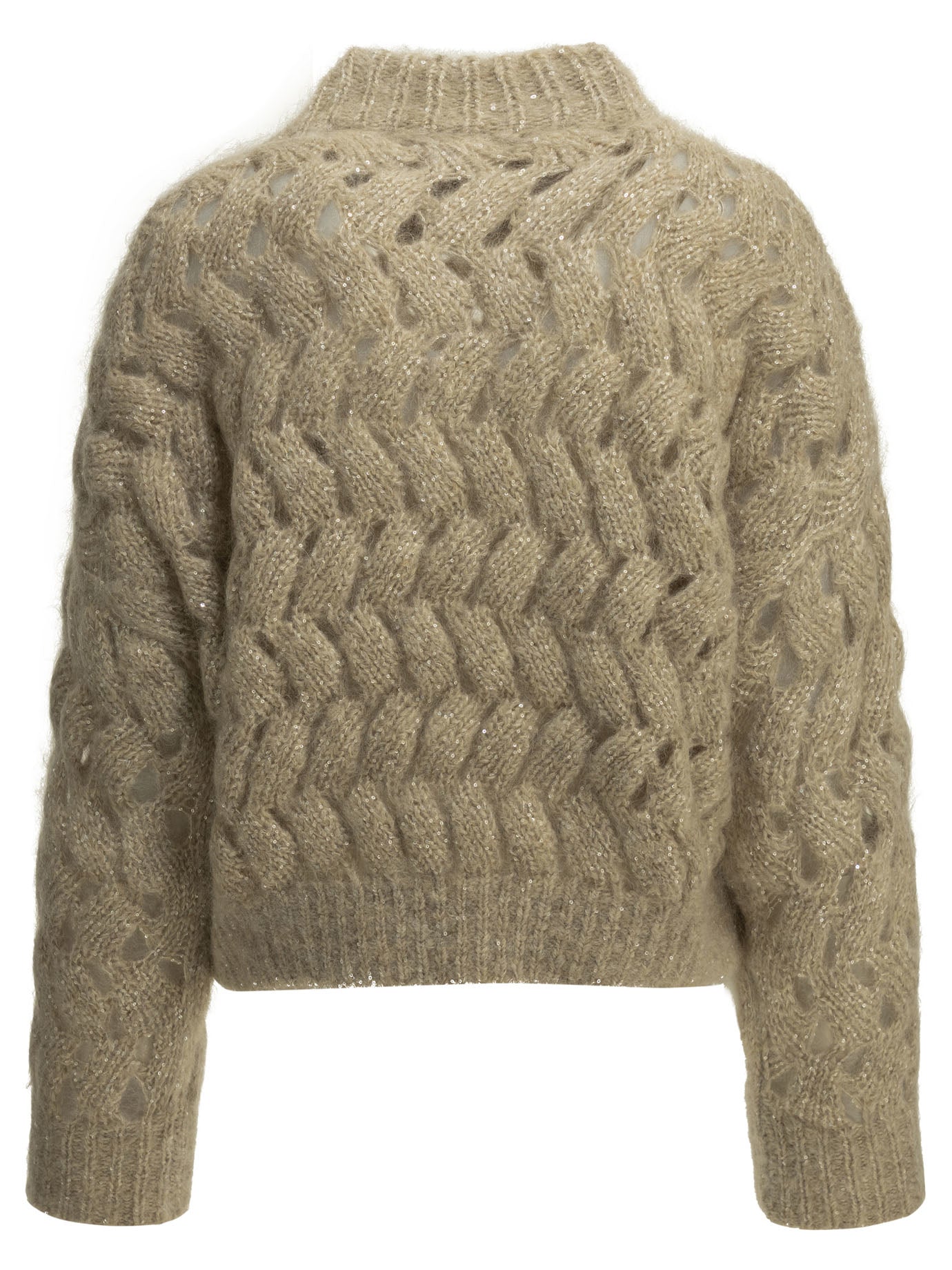 Brunello Cucinelli Dazzling Zigzag Cables Crew-Neck Sweater