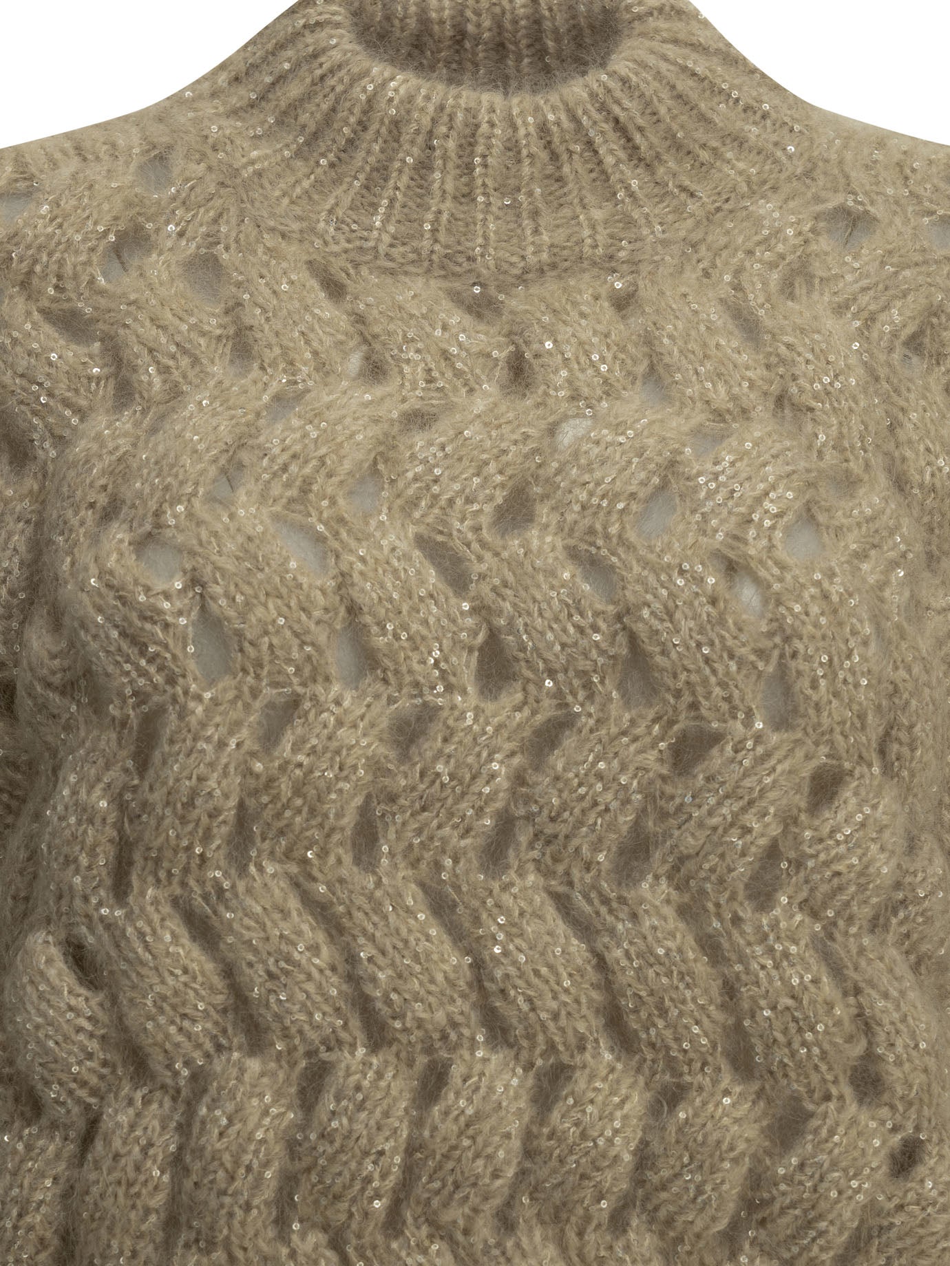 Brunello Cucinelli Dazzling Zigzag Cables Crew-Neck Sweater