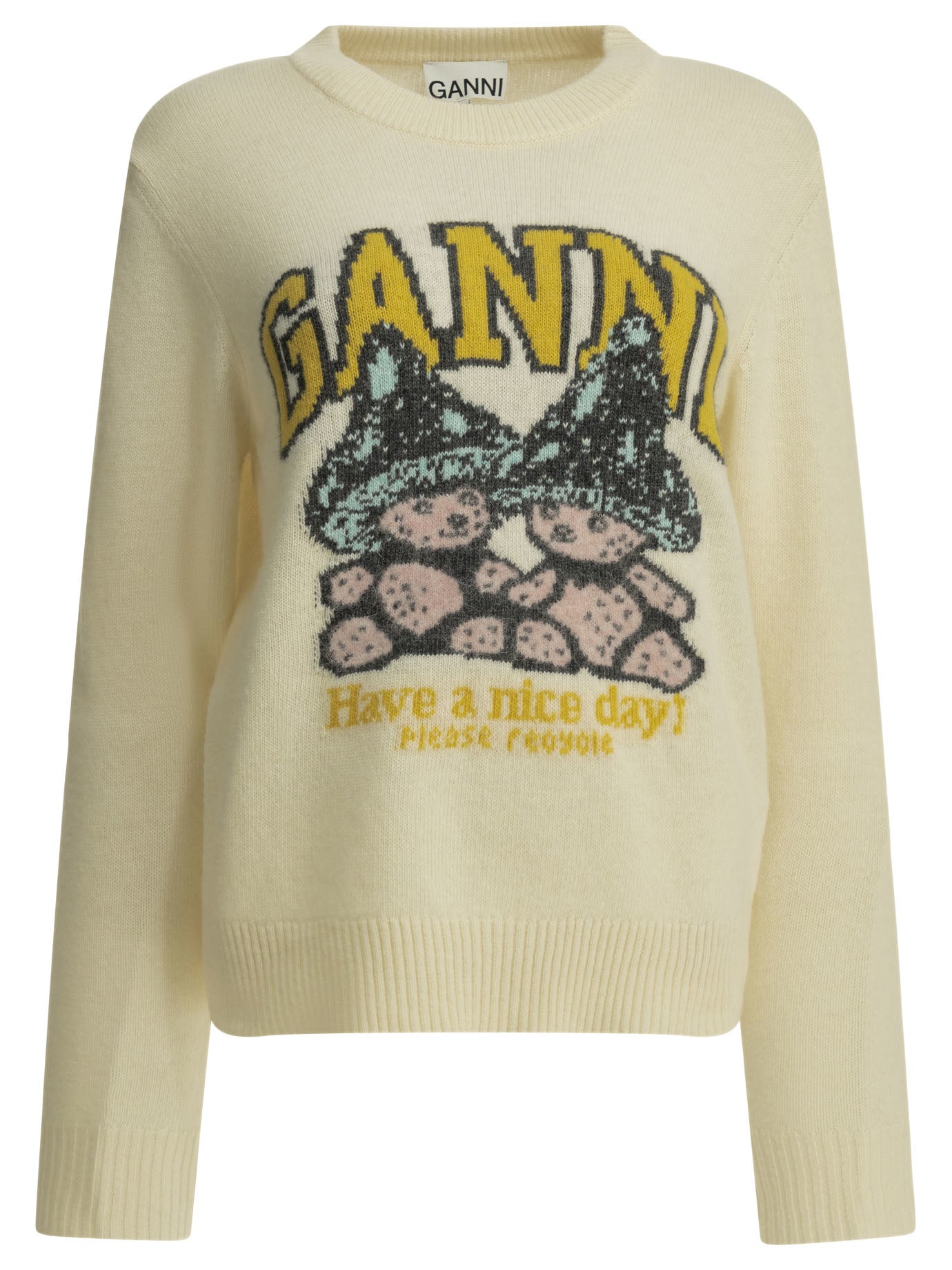 Ganni Teddy Mushroom Crew-Neck Sweater