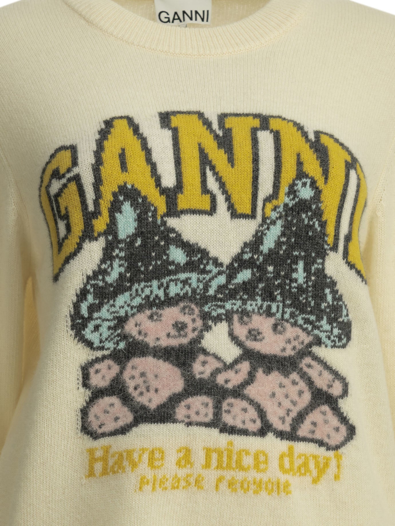 Ganni Teddy Mushroom Crew-Neck Sweater