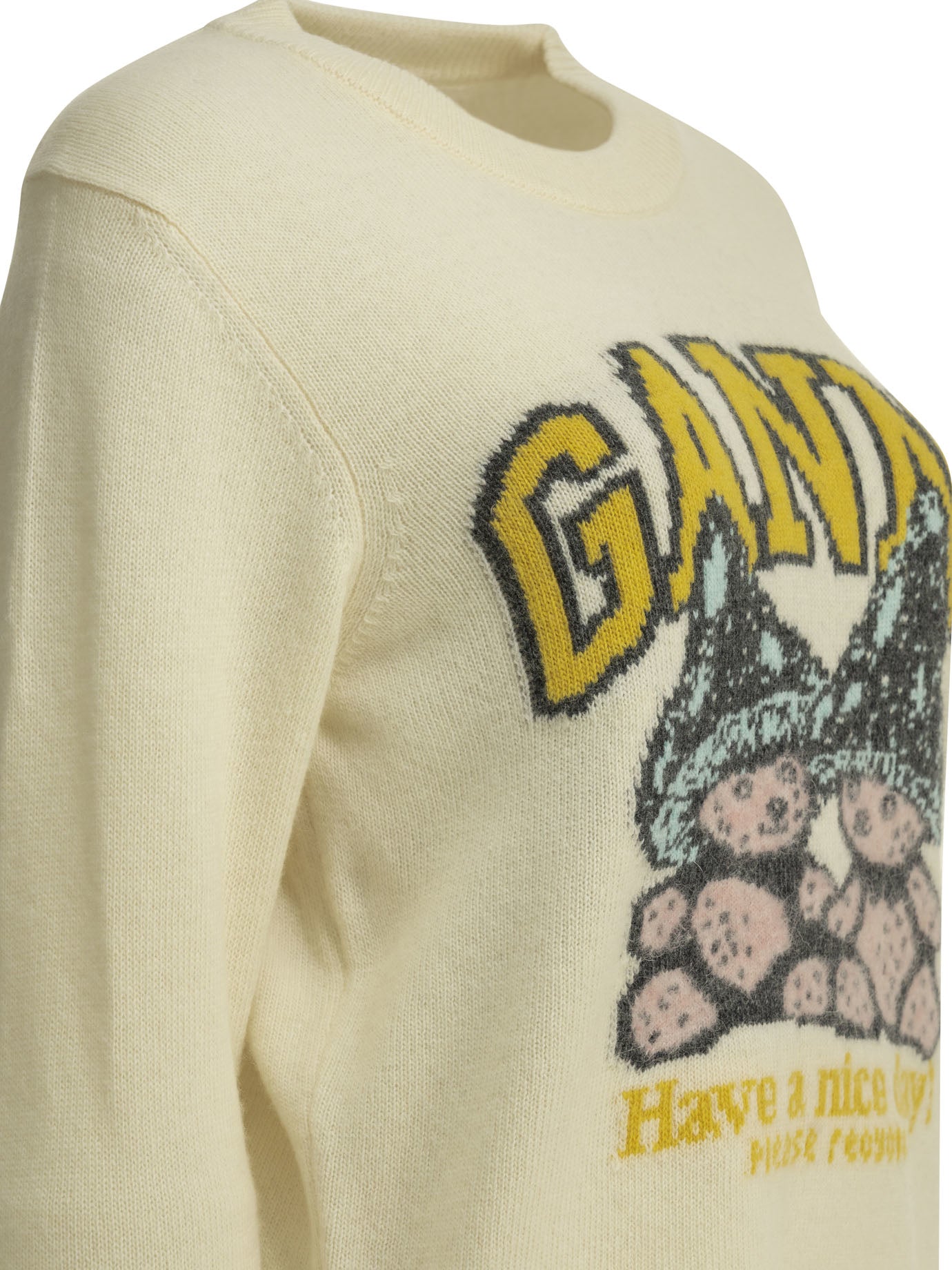 Ganni Teddy Mushroom Crew-Neck Sweater