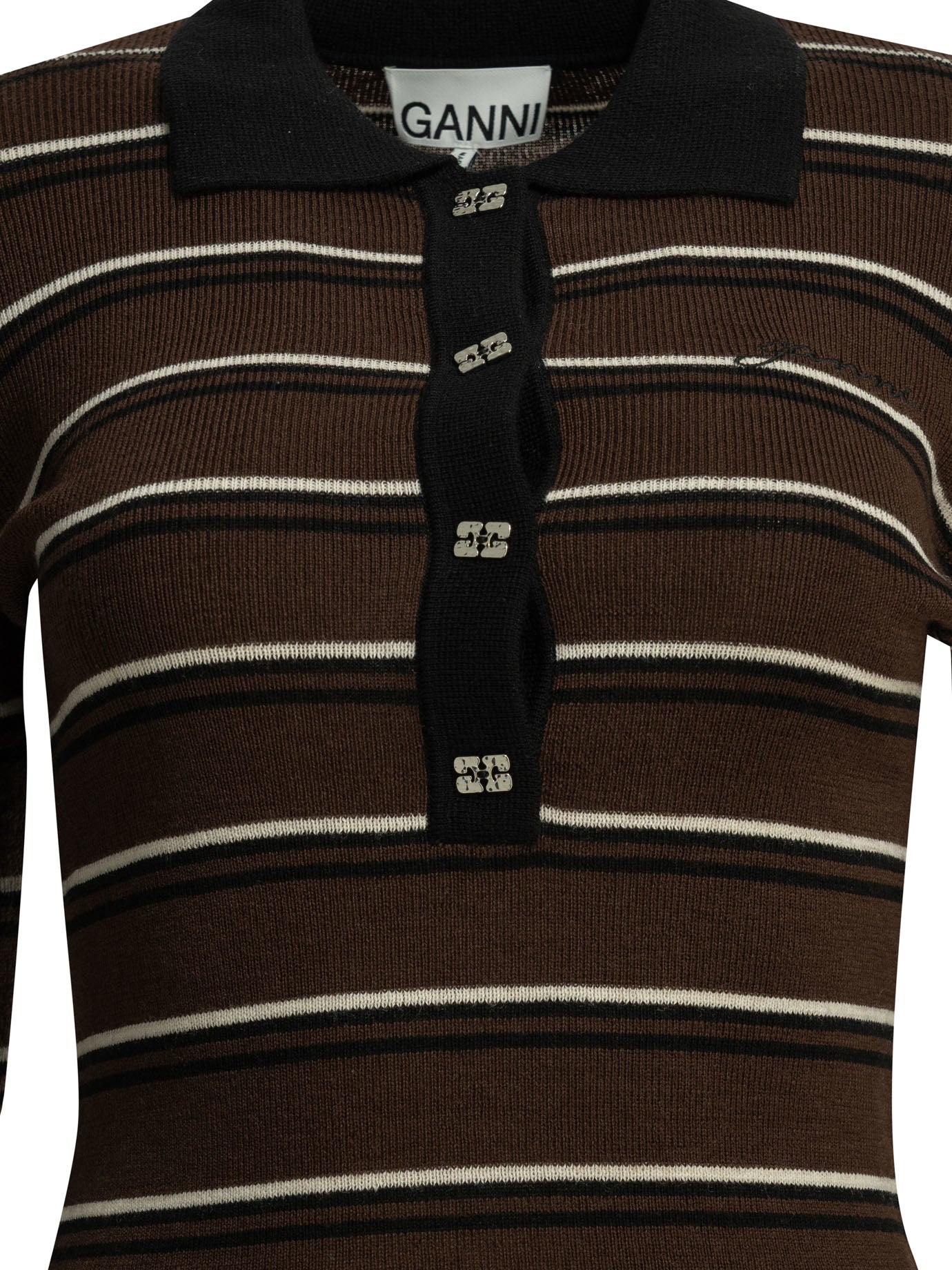 Ganni Striped Wool Polo Sweater