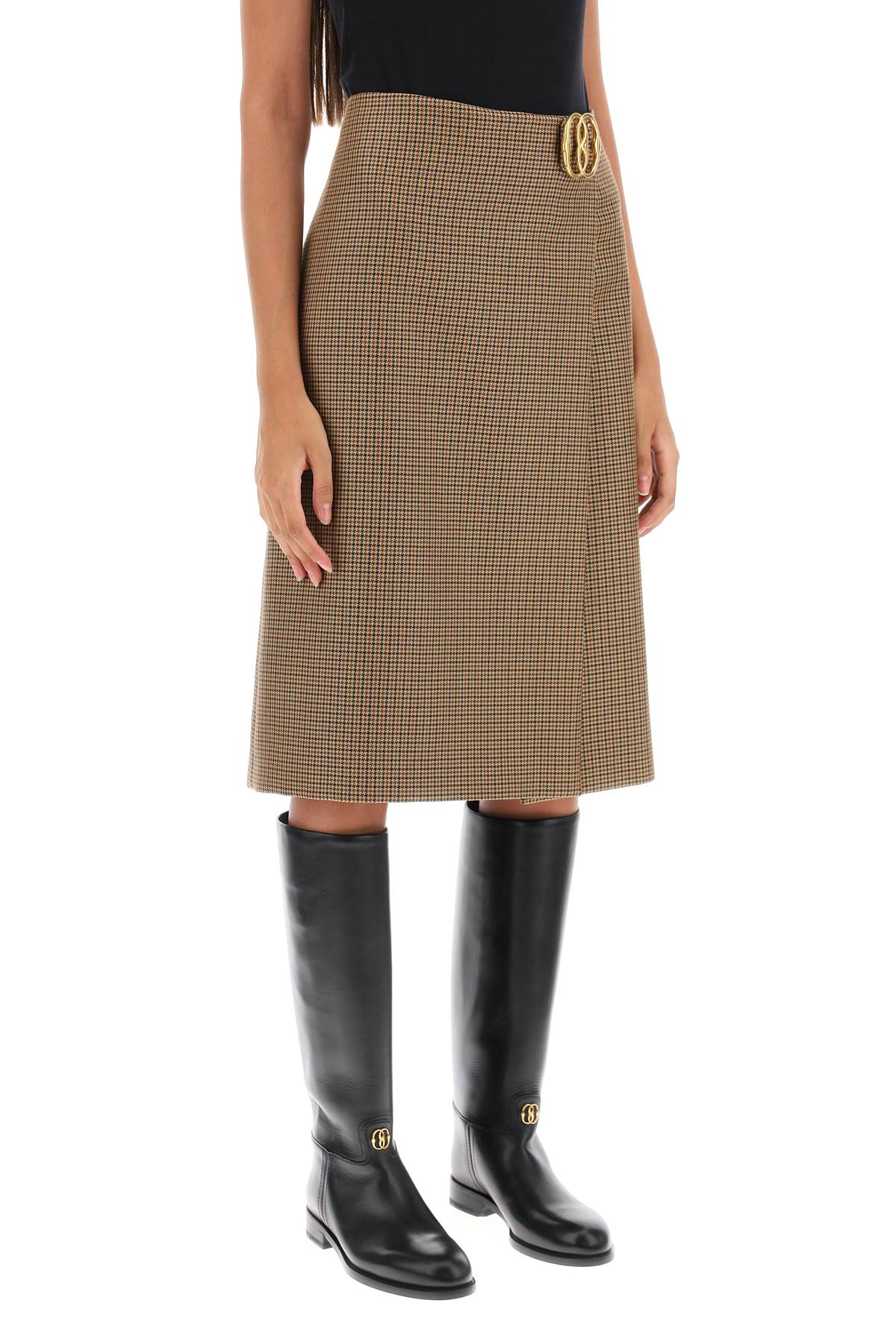 Bally Houndstooth A-Line Skirt With Emblem Buckle