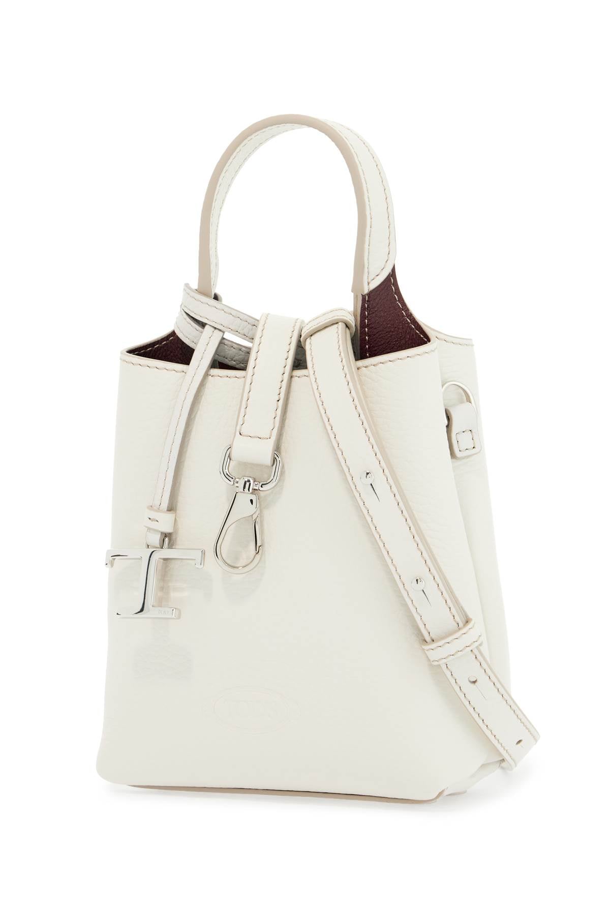 Tod'S White Calf Leather Crossbody Bag With Burgundy Details