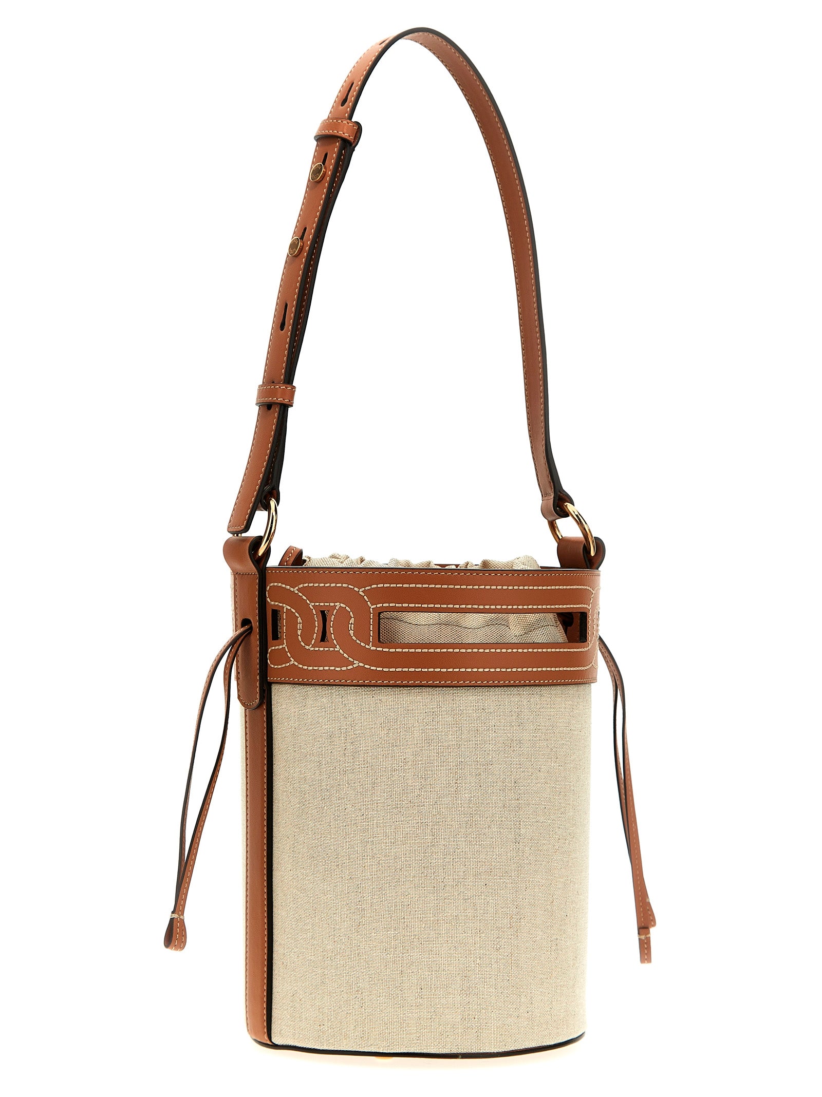 Tod'S Leather Canvas Bucket Bag