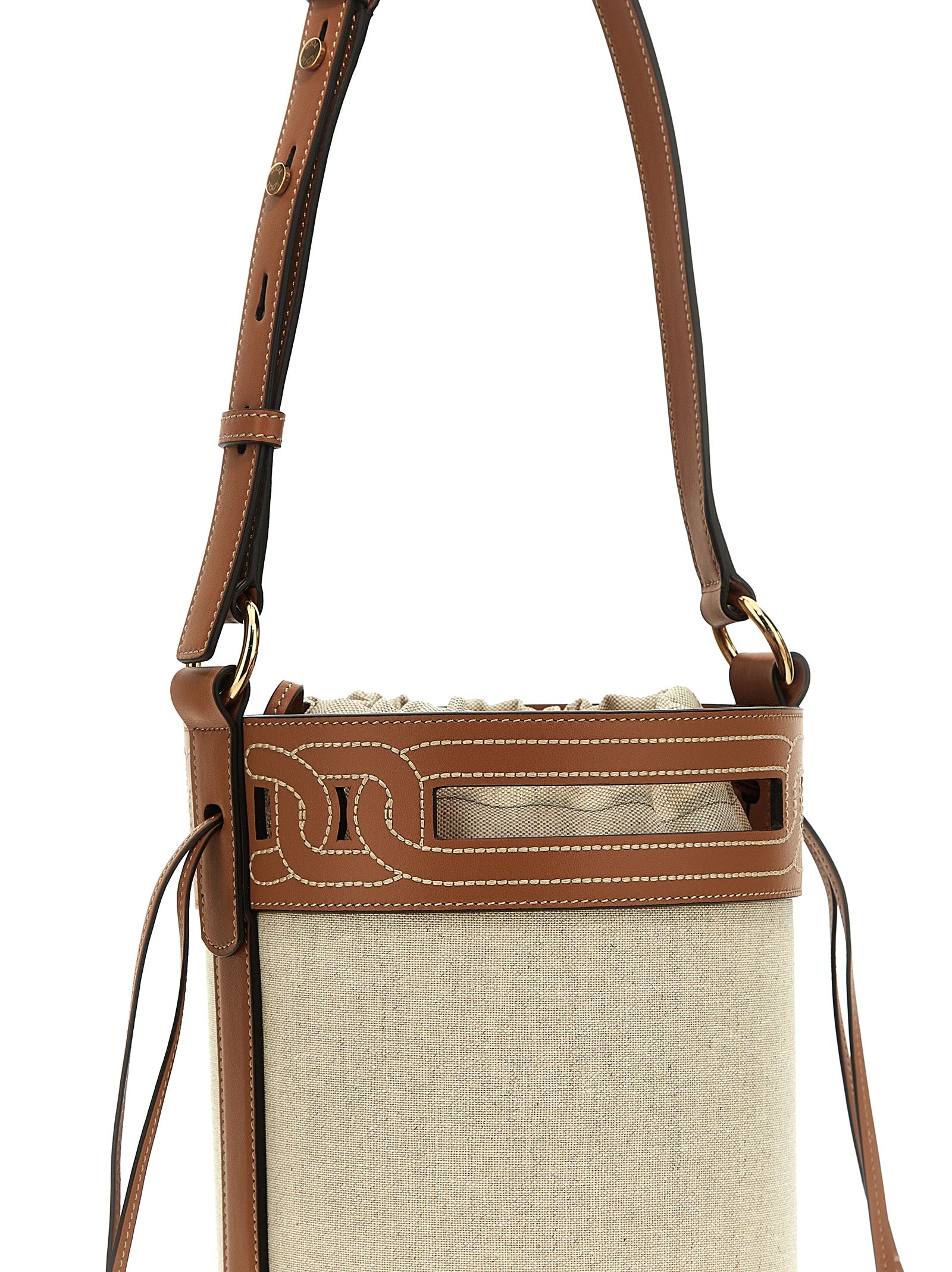 Tod'S Leather Canvas Bucket Bag