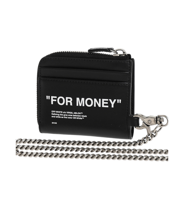 Off-White Calfskin Leather Quote Chain Wallet
