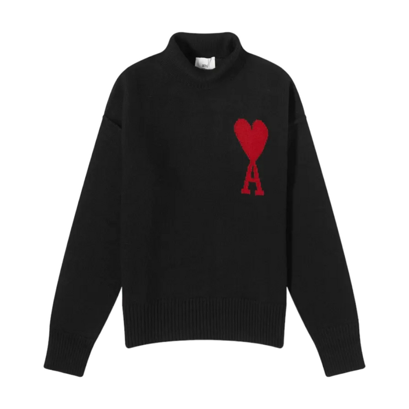 AMI Paris Large Heart Turtleneck Sweater Black