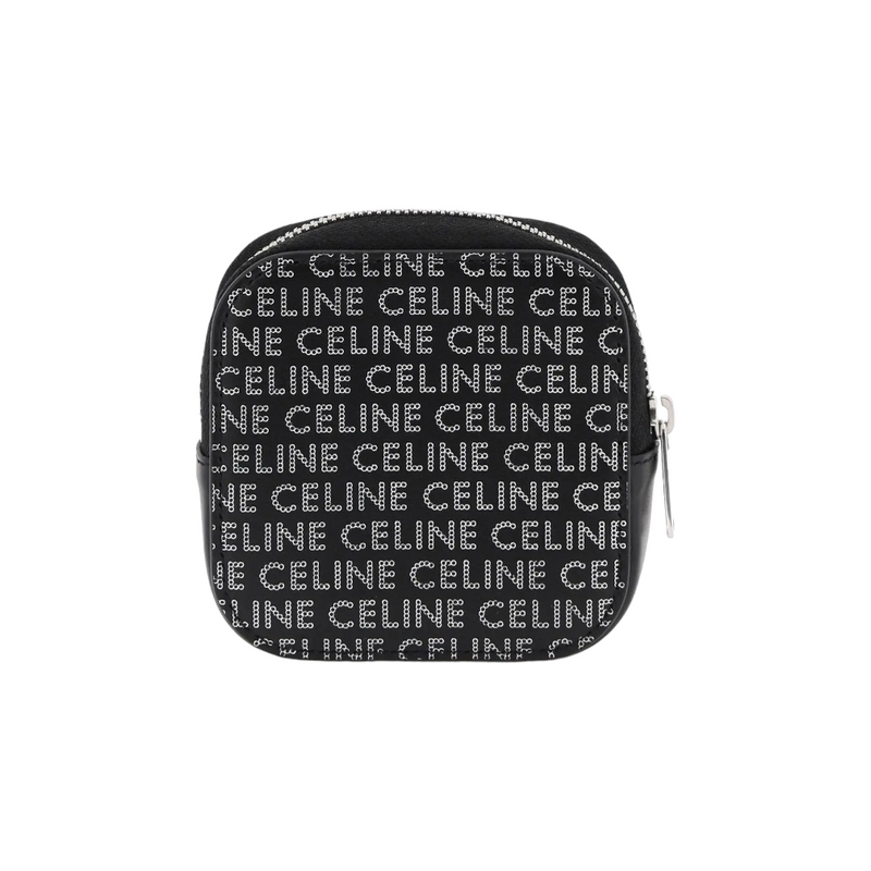 CELINE Smooth Calfskin Triomphe Embossed Coin and Card Pouch Black 1344789  | FASHIONPHILE
