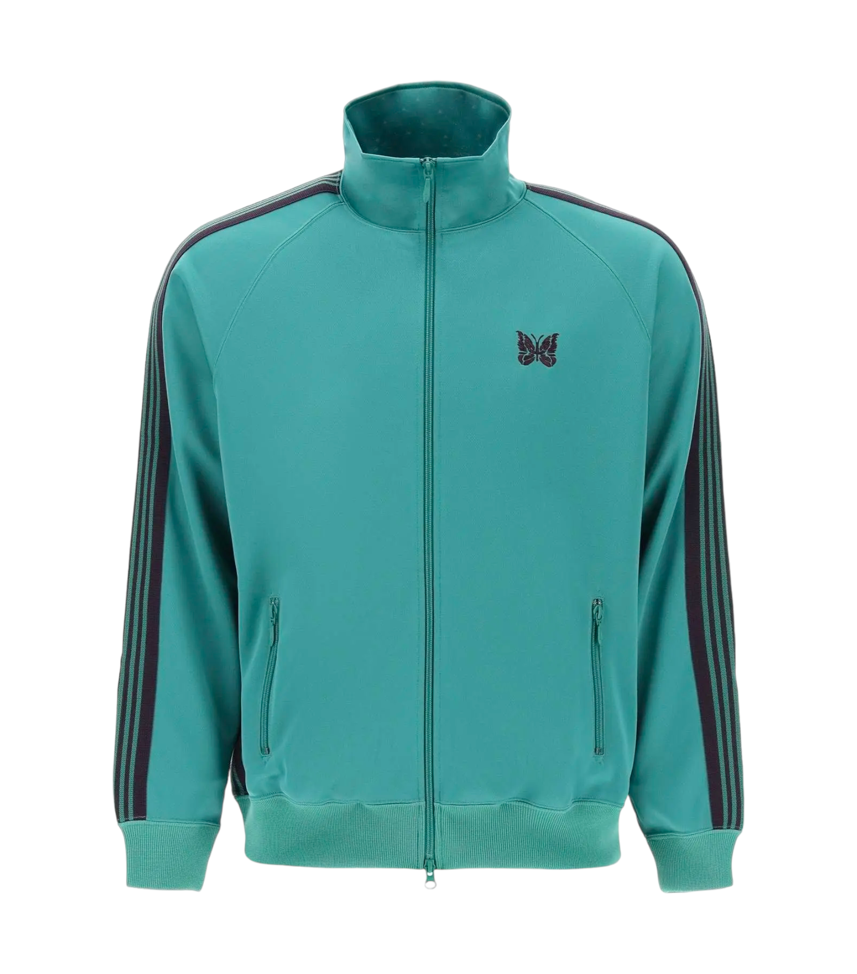 Track Jacket With Zipper and Contrasting Bands Green