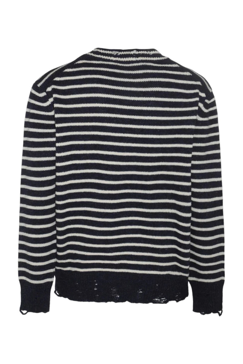 Ami Paris Striped Distressed Virgin Wool Sweater