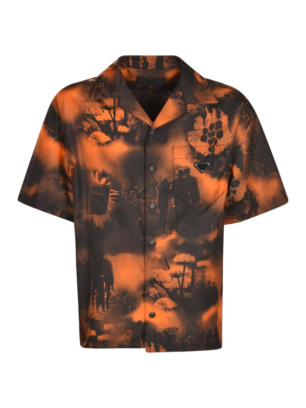 Prada Camp Collar Nylon Shirt With Floral Pattern