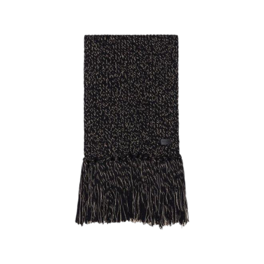 Saint Laurent Fringed Scarf in Black/Gold Lurex Knit