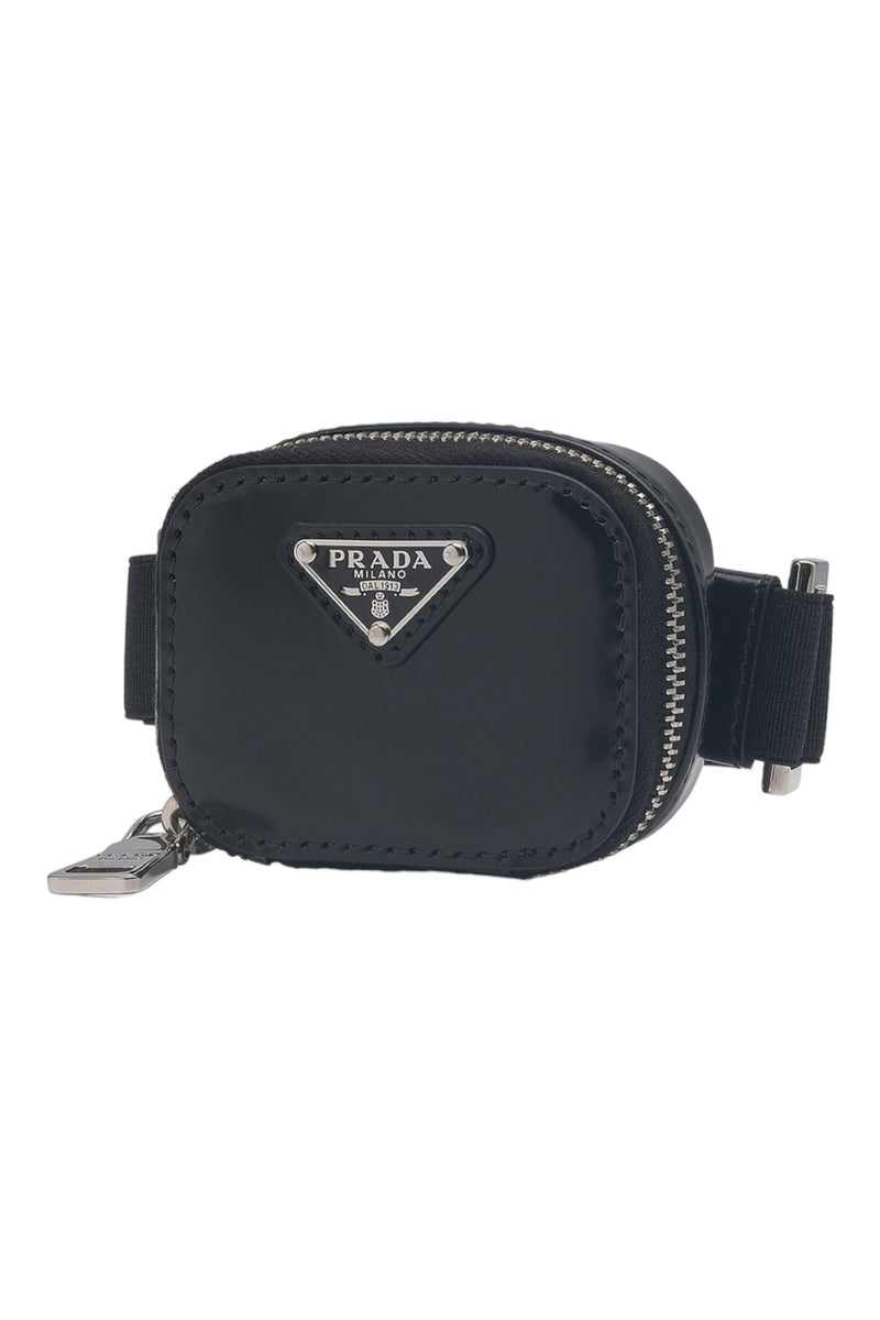 Prada Triangle-Logo Strap Leather Pouch