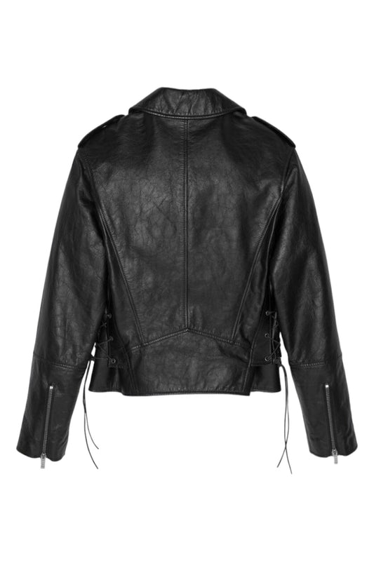 Saint Laurent Aged Leather Motorcycle Jacket With Studs