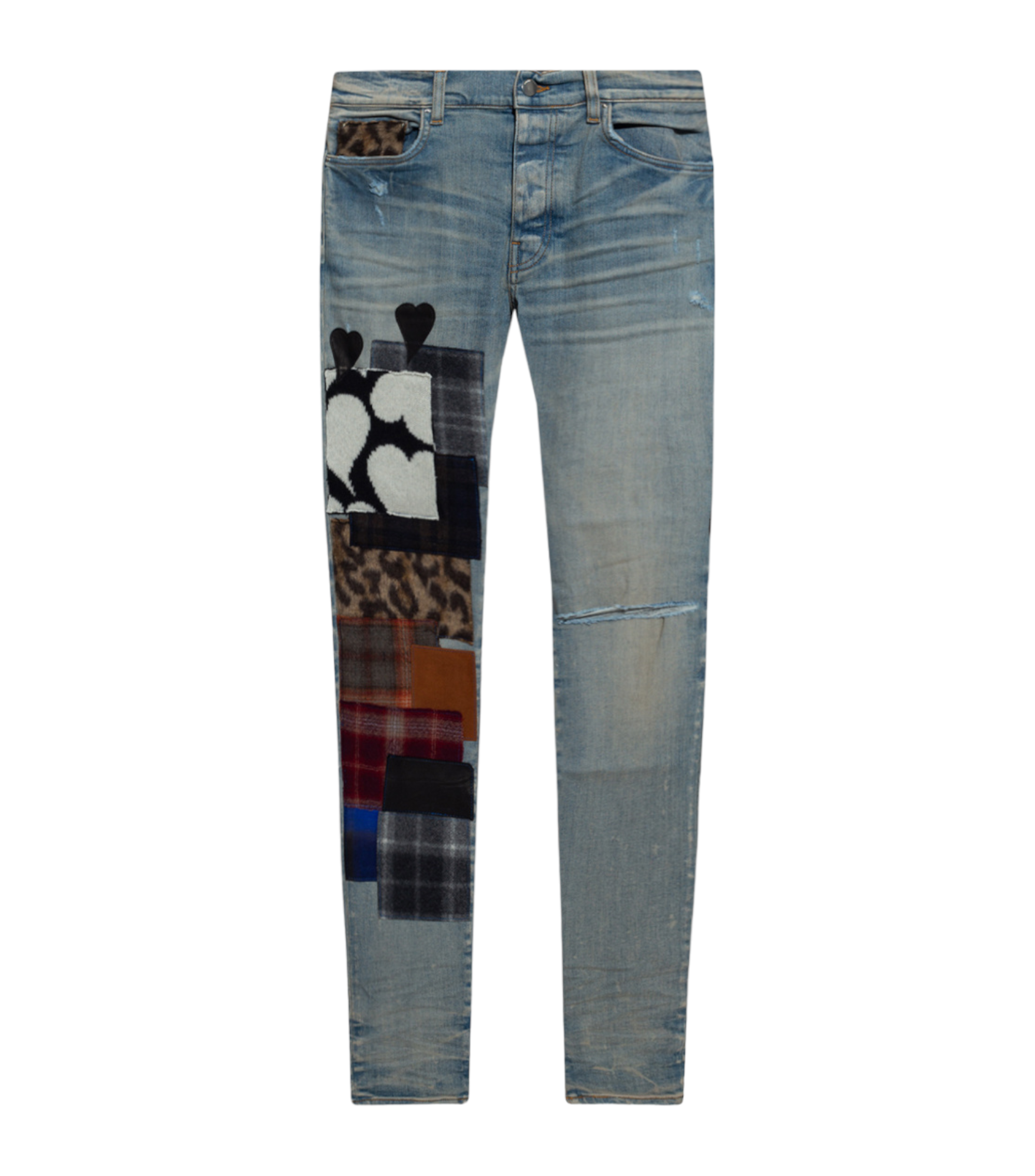 Distressed Denim Jeans with Bandana Paisley Patches