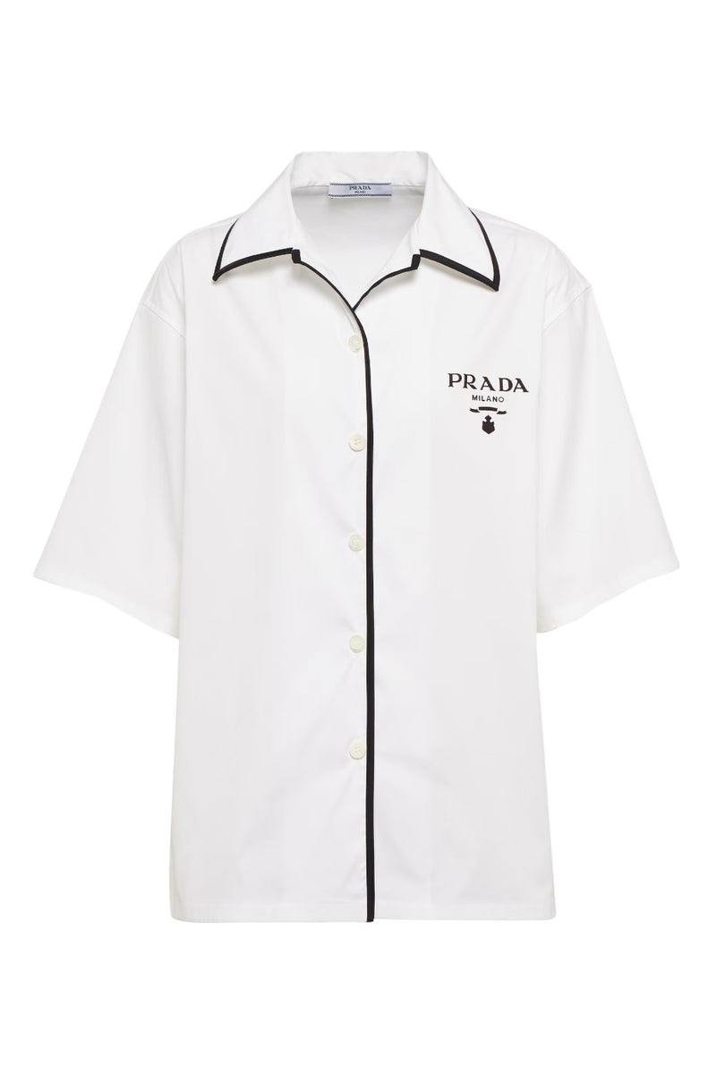 Prada Logo Short Sleeve Cotton-Blend Shirt