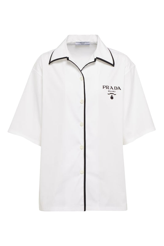 Prada Logo Short Sleeve Cotton-Blend Shirt