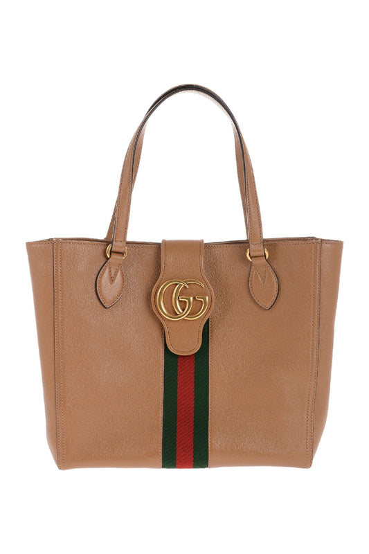 Gucci Leather Tote Bag With Golden GG Monogram