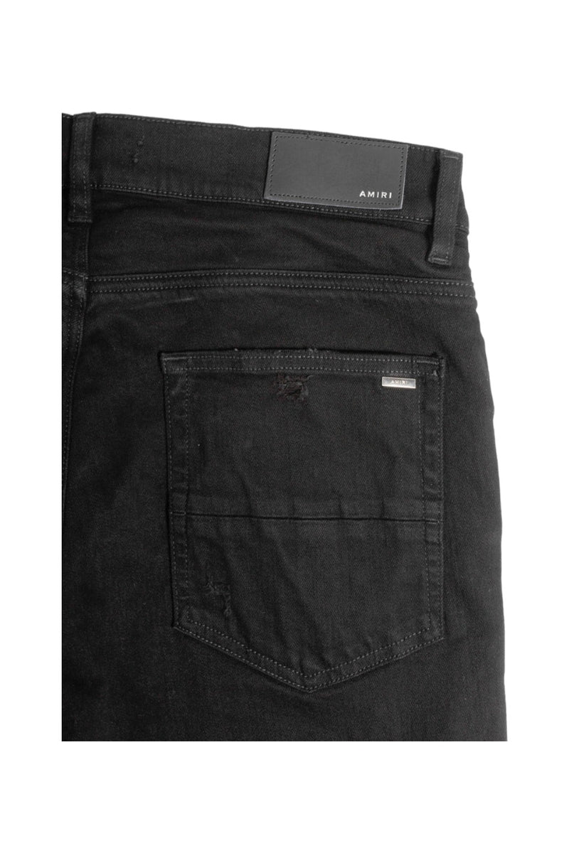 Amiri MX1 Leather Details Distressed Denim Jeans Black