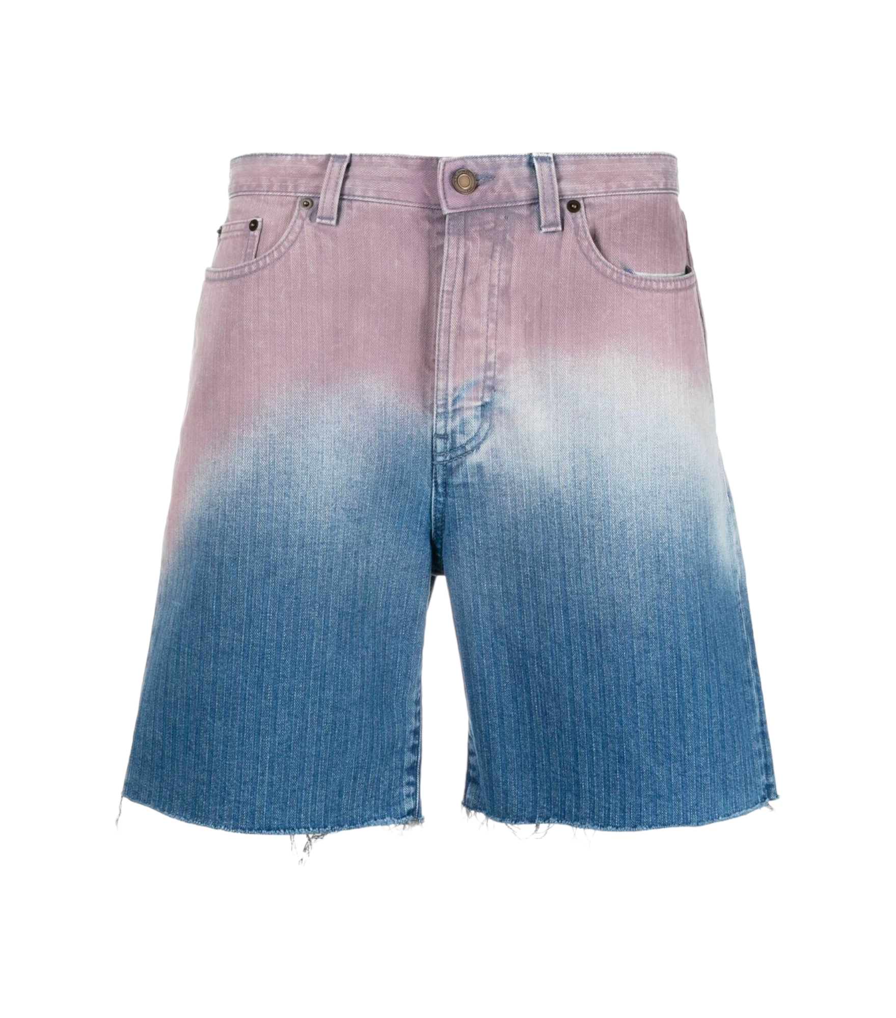 Saint Laurent Raw-Edge Shorts In Blue/Pink Degradé Denim