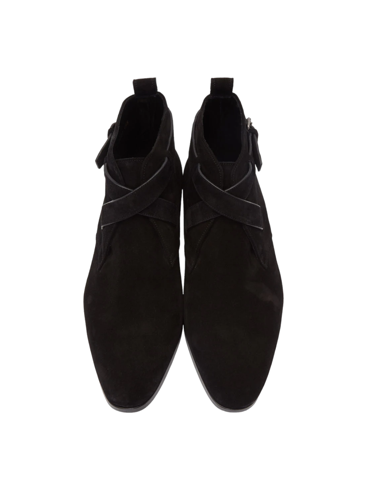 Saint Laurent Black Suede Wyatt Crossed Buckles Boots