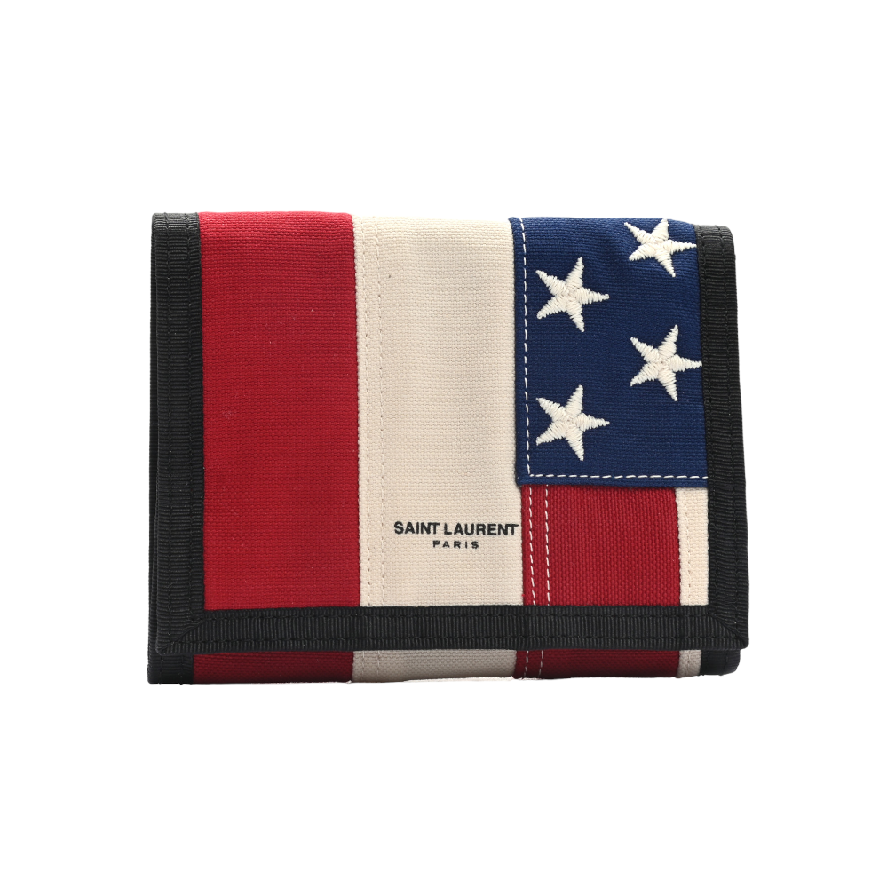 Saint Laurent Buffalo Compact Wallet in American Flag Canvas