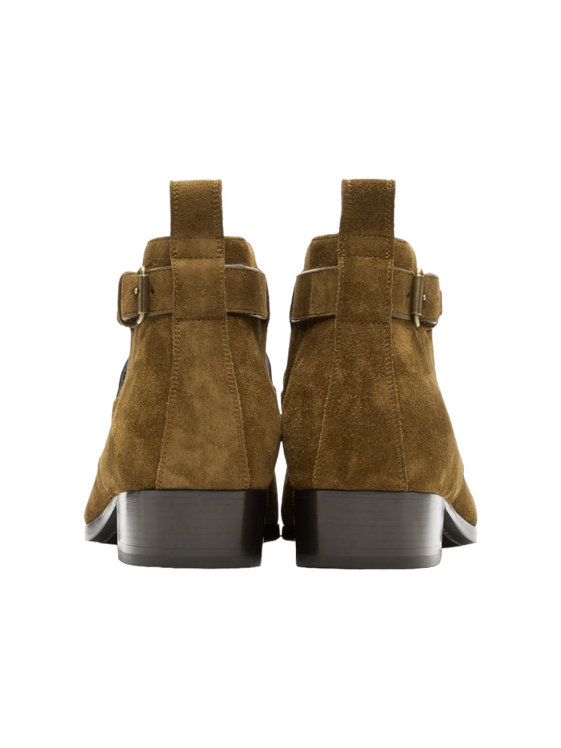 Saint Laurent Brown Suede Wyatt Crossed Buckles Boots