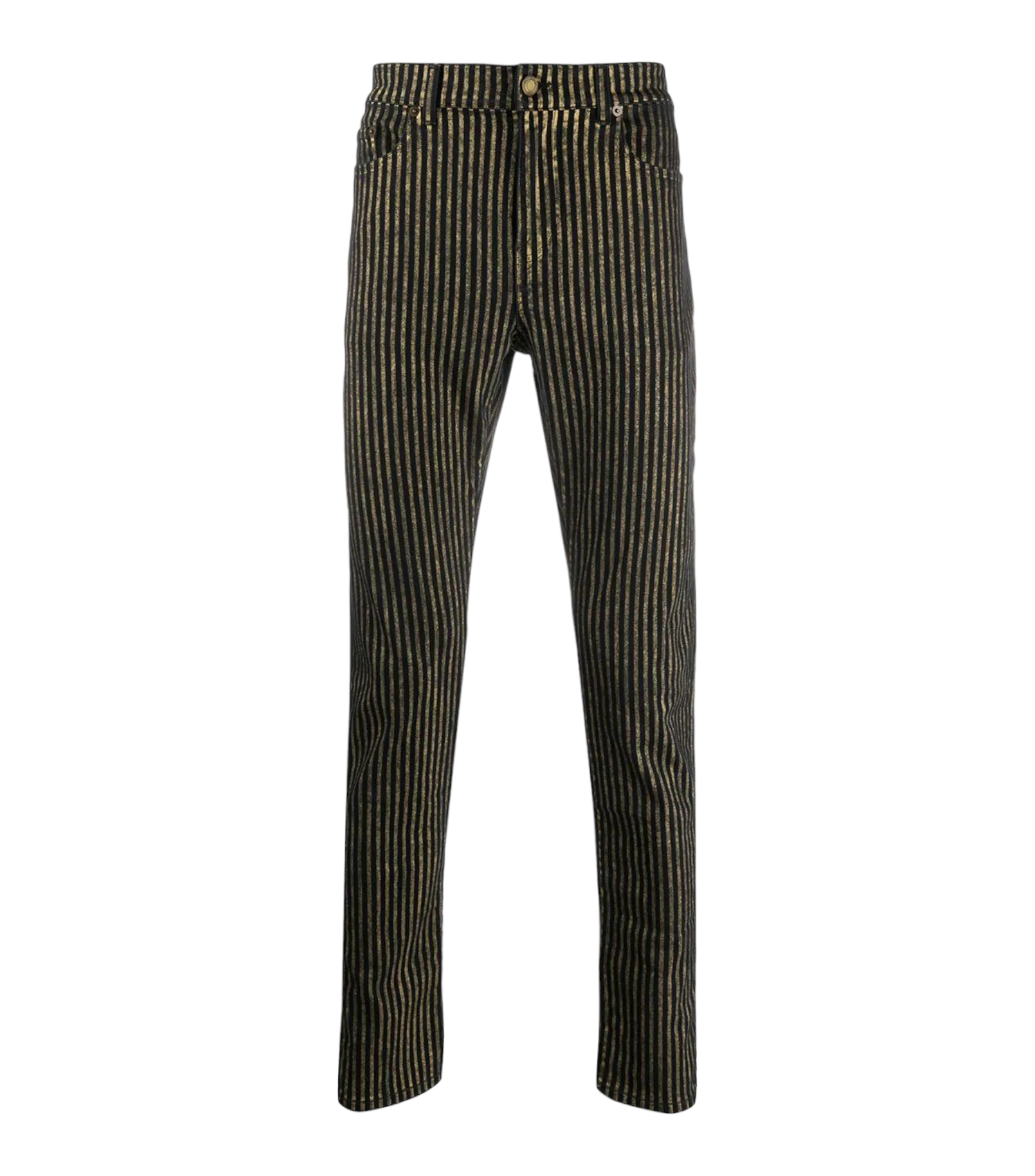 Saint Laurent Mid-Rise Jeans in Black/Gold Striped Stretch Denim