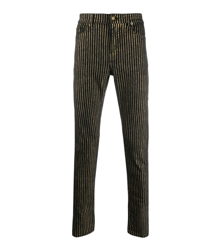 Saint Laurent Mid-Rise Jeans in Black/Gold Striped Stretch Denim