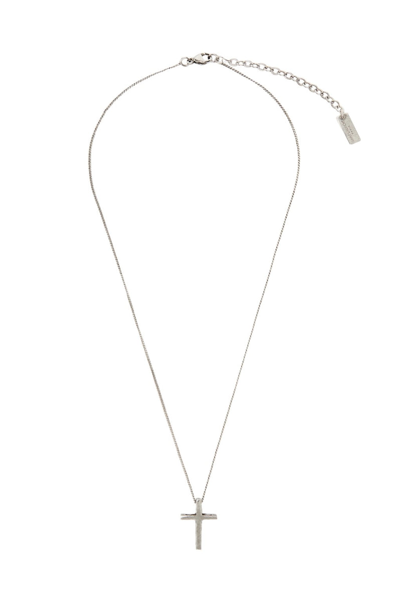 Saint Laurent Silver Cross Charm Necklace