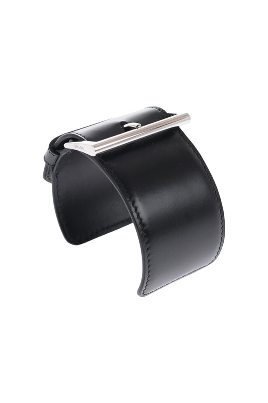 Prada Leather Silver-Tone Bangle Bracelet