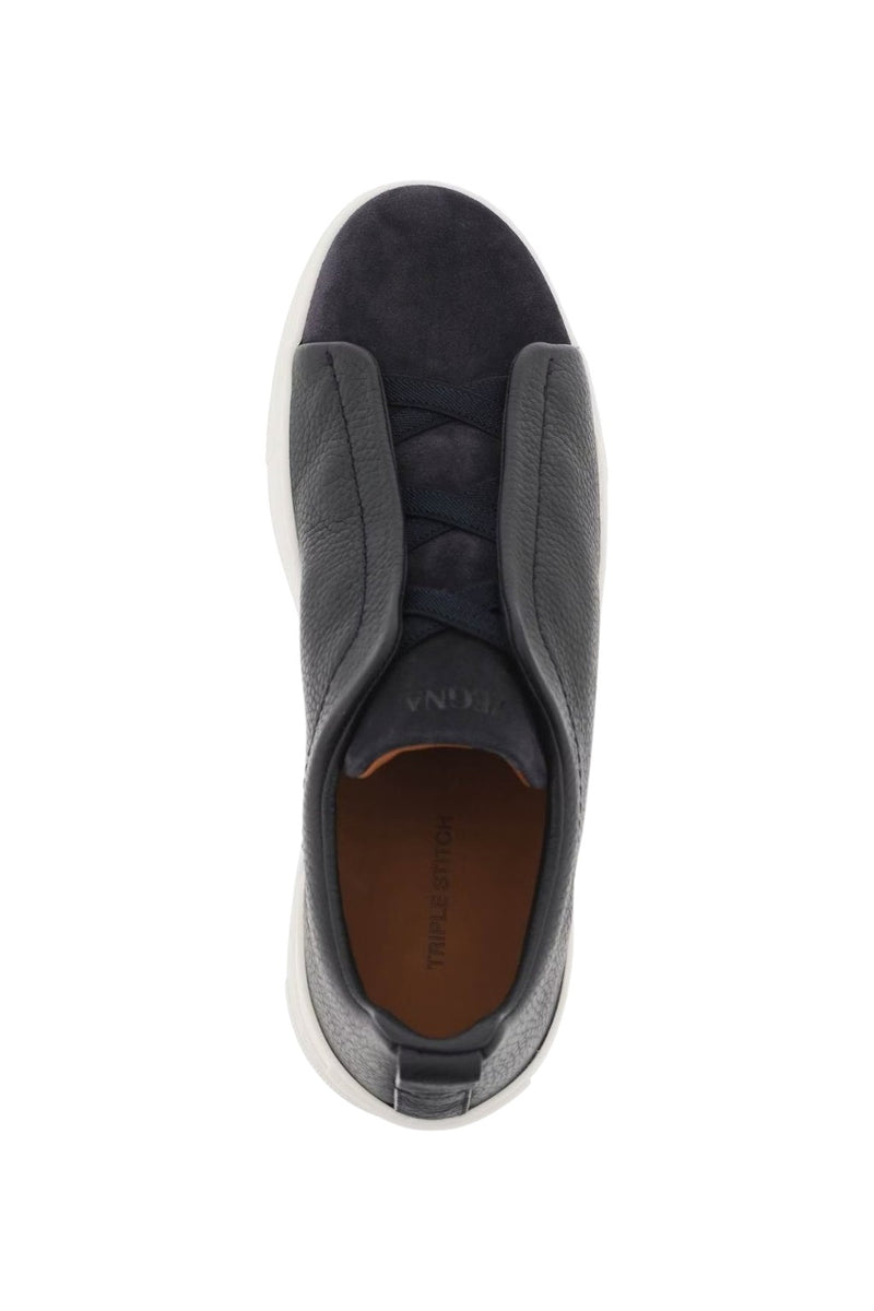 Zegna Triple Stitch Slip-On Sneakers Blue